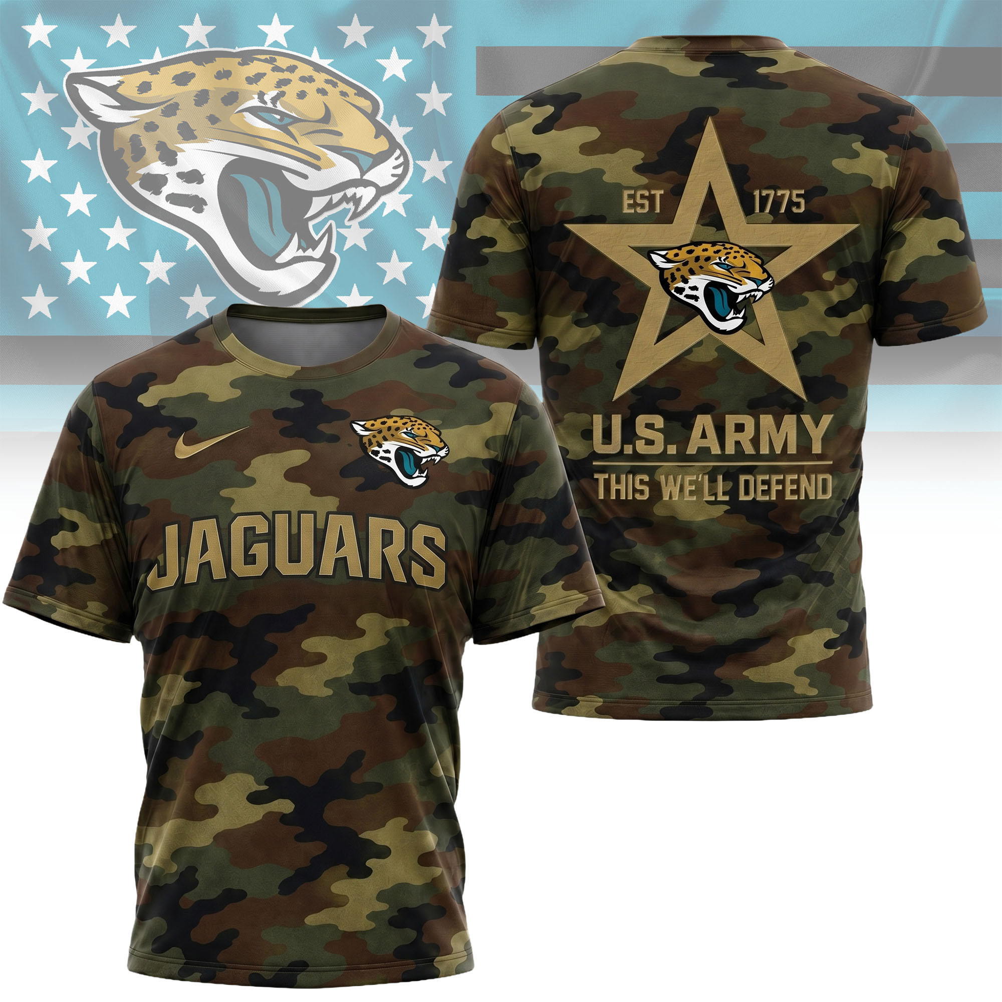 Jacksonville Jaguars | Premium NFL U.S. Army Camo 3D Shirt NY