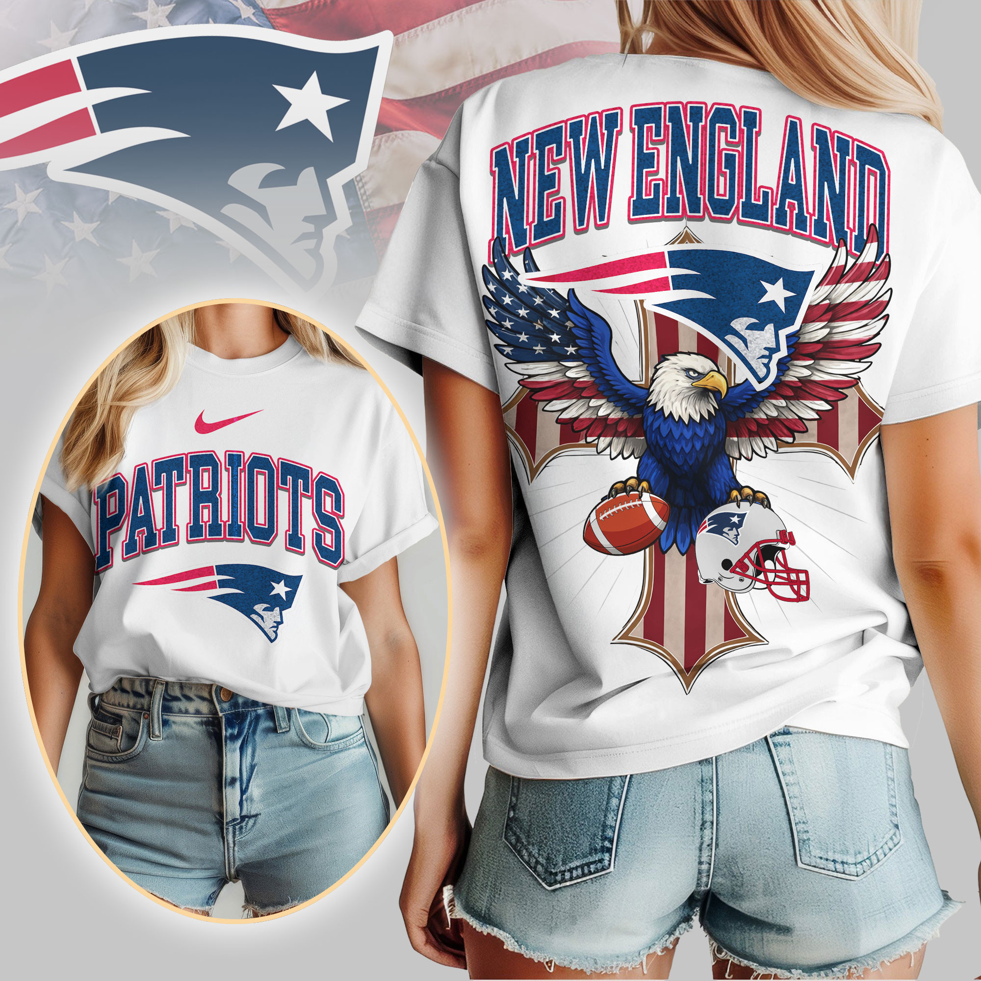 New England Patriots | Premium NFL Freedom Eagle Women Shirt TD