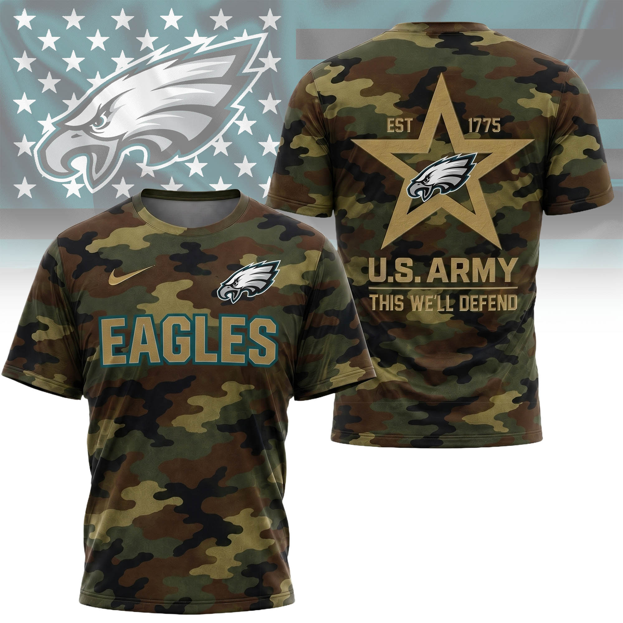 Philadelphia Eagles | Premium NFL U.S. Army Camo 3D Shirt NY