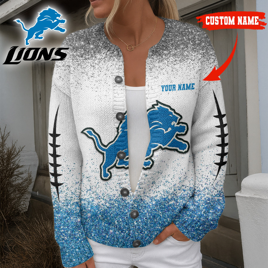 Detroit Lions | Premium NFL Glitter Effect Cozy Knit Cardigan HI