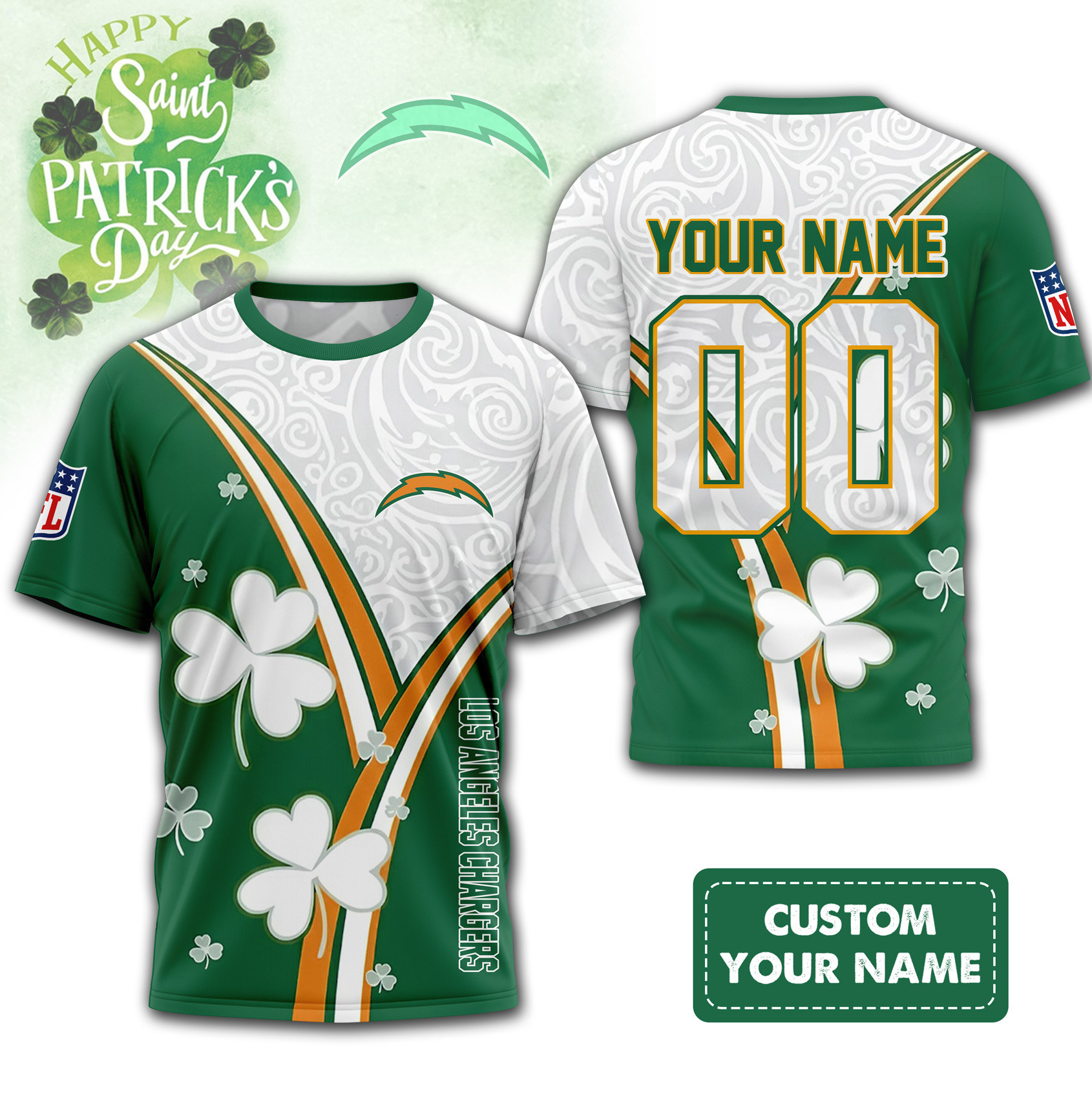 Los Angeles Chargers | Premium NFL Personalized Happy St. Pattrick's Day 3D Shirt NP