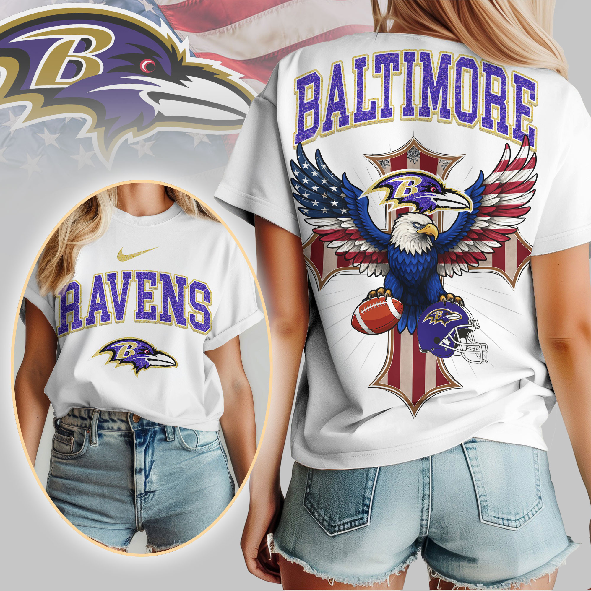 Baltimore Ravens | Premium NFL Freedom Eagle Women Shirt TD