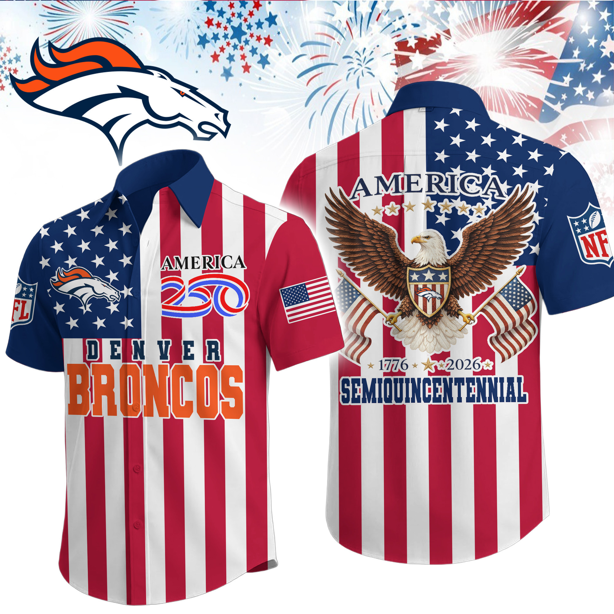 Denver Broncos | Premium NFL Liberty Eagle Patriotic Short-Sleeved Shirt TD