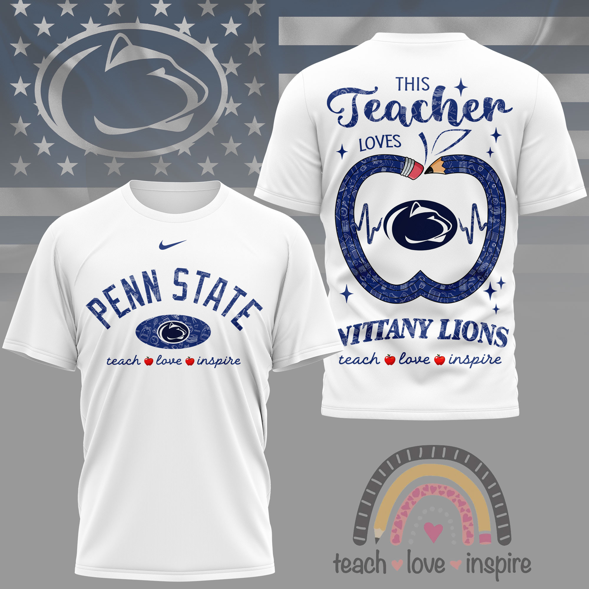 Penn State Nittany Lions | Premium NCAA Teacher Love Inspire 3D T-Shirt NY