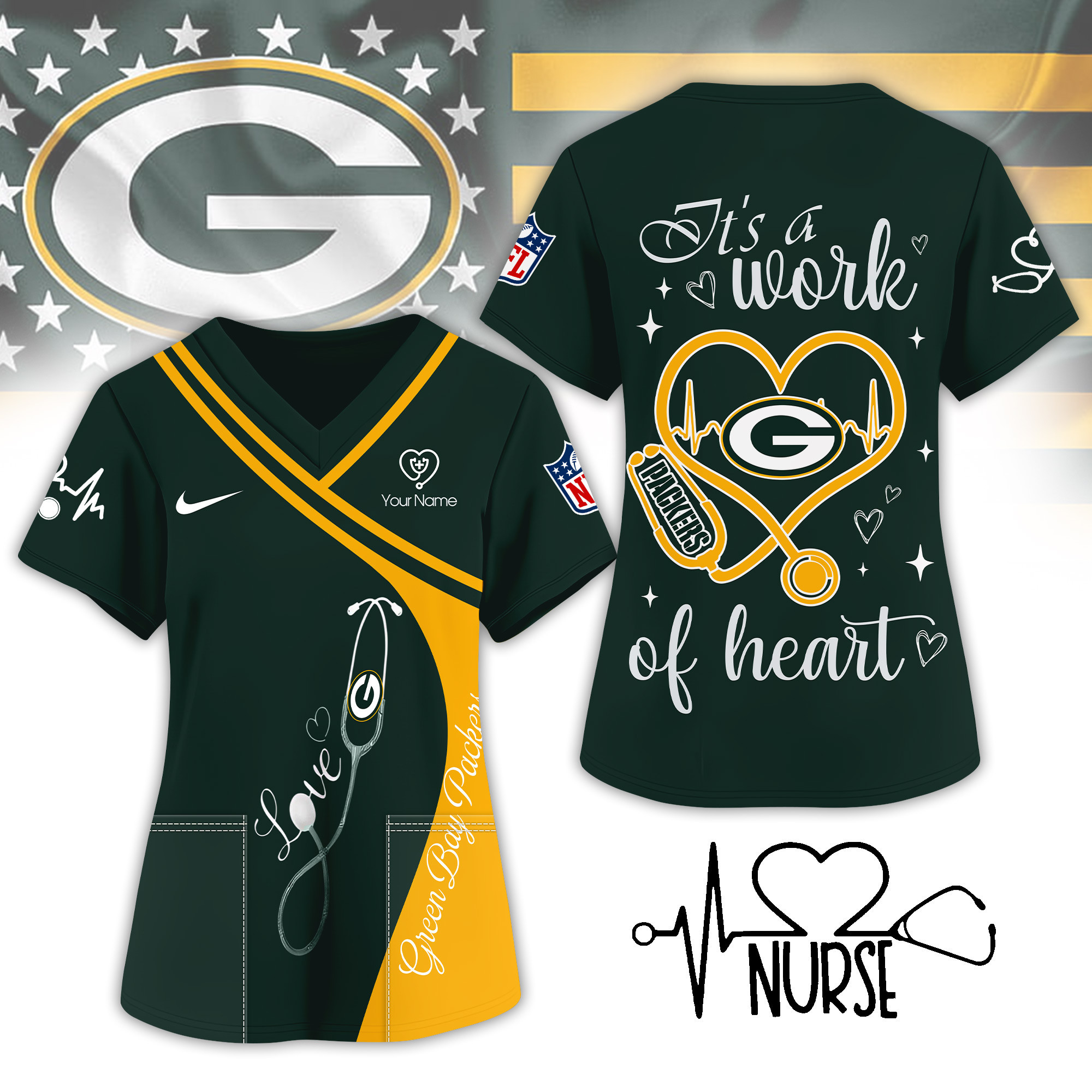 Green Bay Packers | Premium NFL Nurse Pride 3D Shirt NY