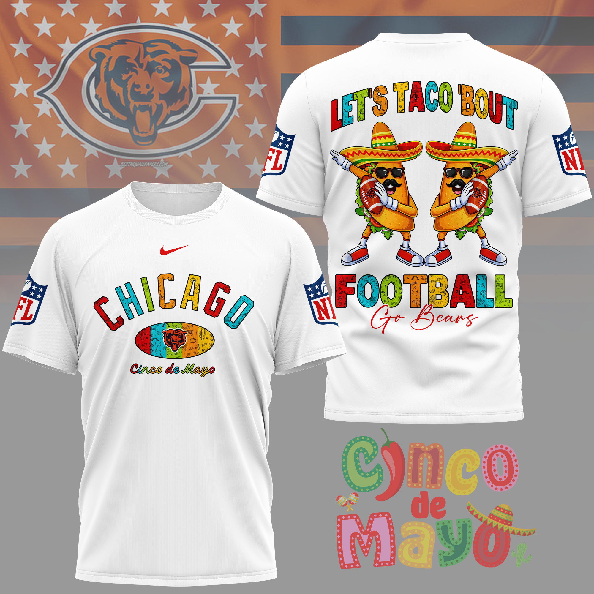 Chicago Bears | Premium NFL Taco Cinco de Mayo 3D Shirt NY