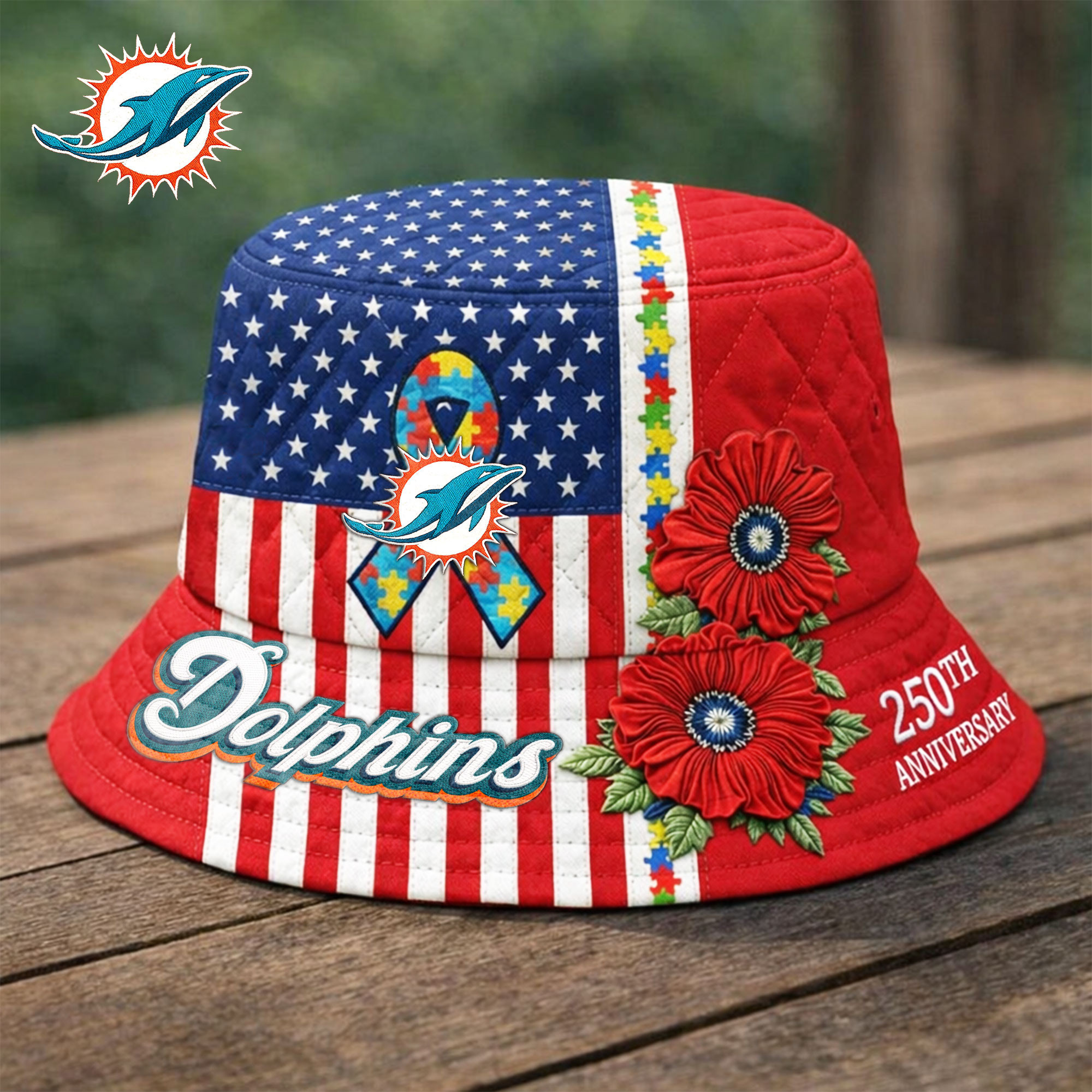 Miami Dolphins | Premium NFL Autism 250th Anniversary Bucket Hat TD
