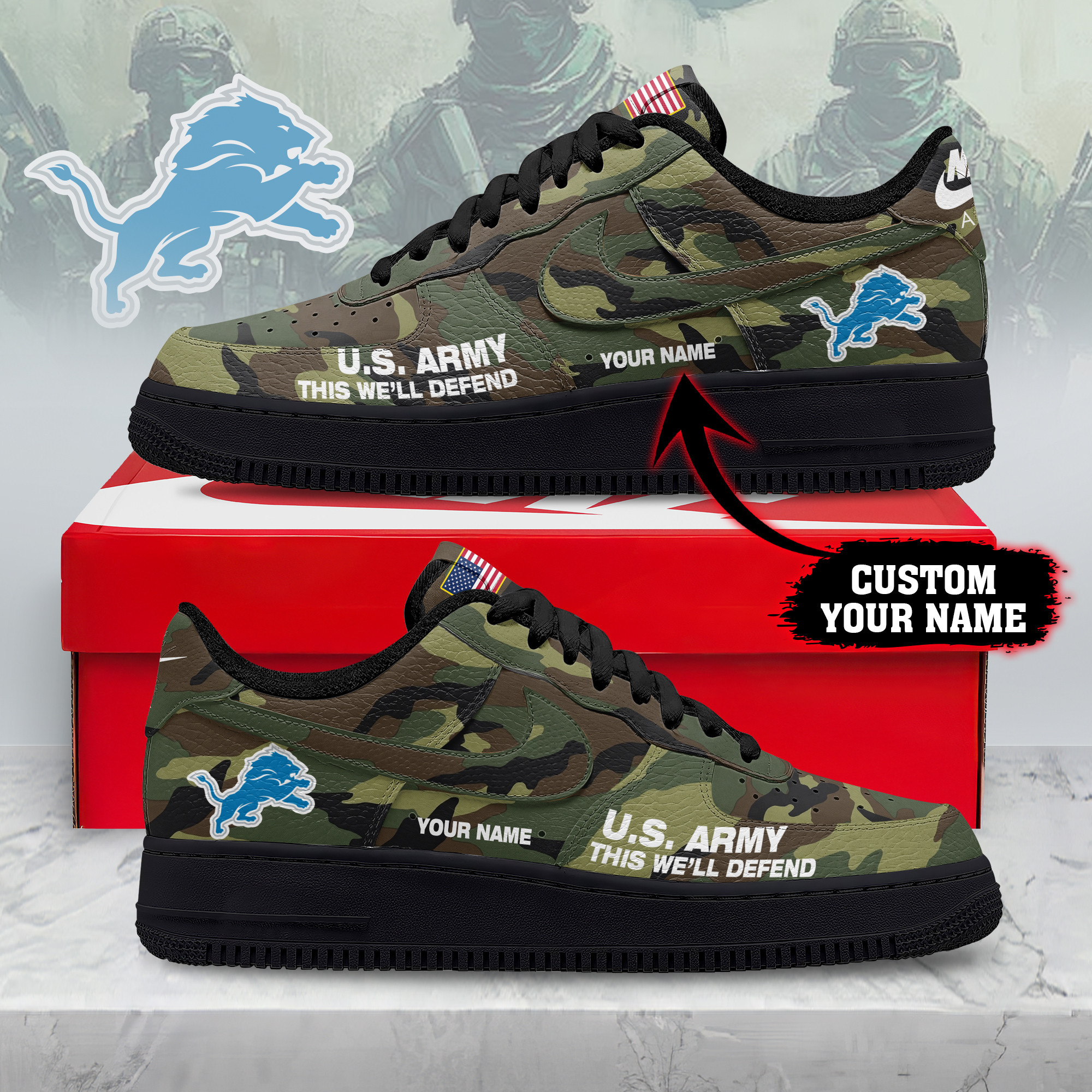 Detroit Lions | Premium NFL US Army AF1 Shoes NY