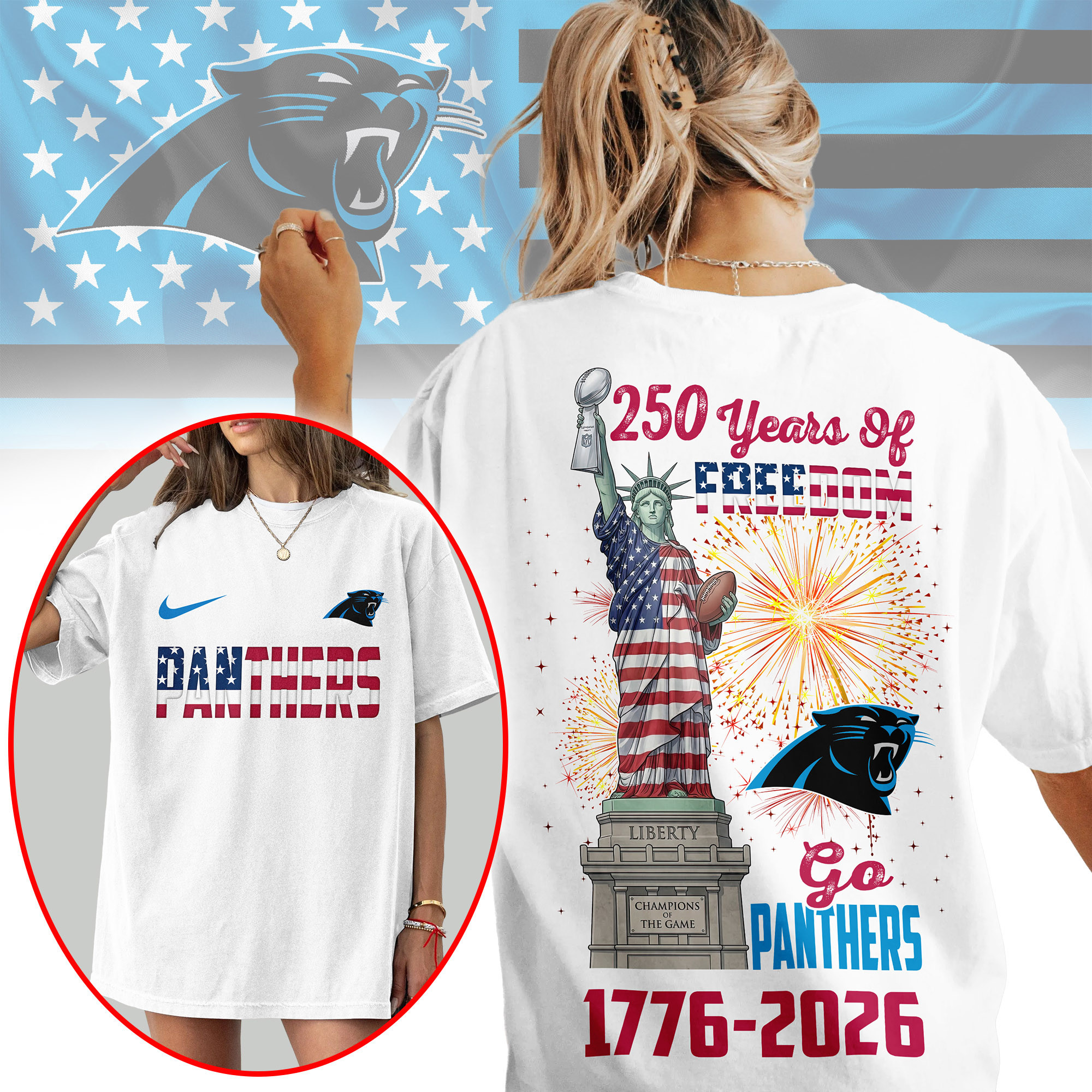 Carolina Panthers | Premium NFL Statue Of Liberty 250th Anniversary 3D Shirt NP