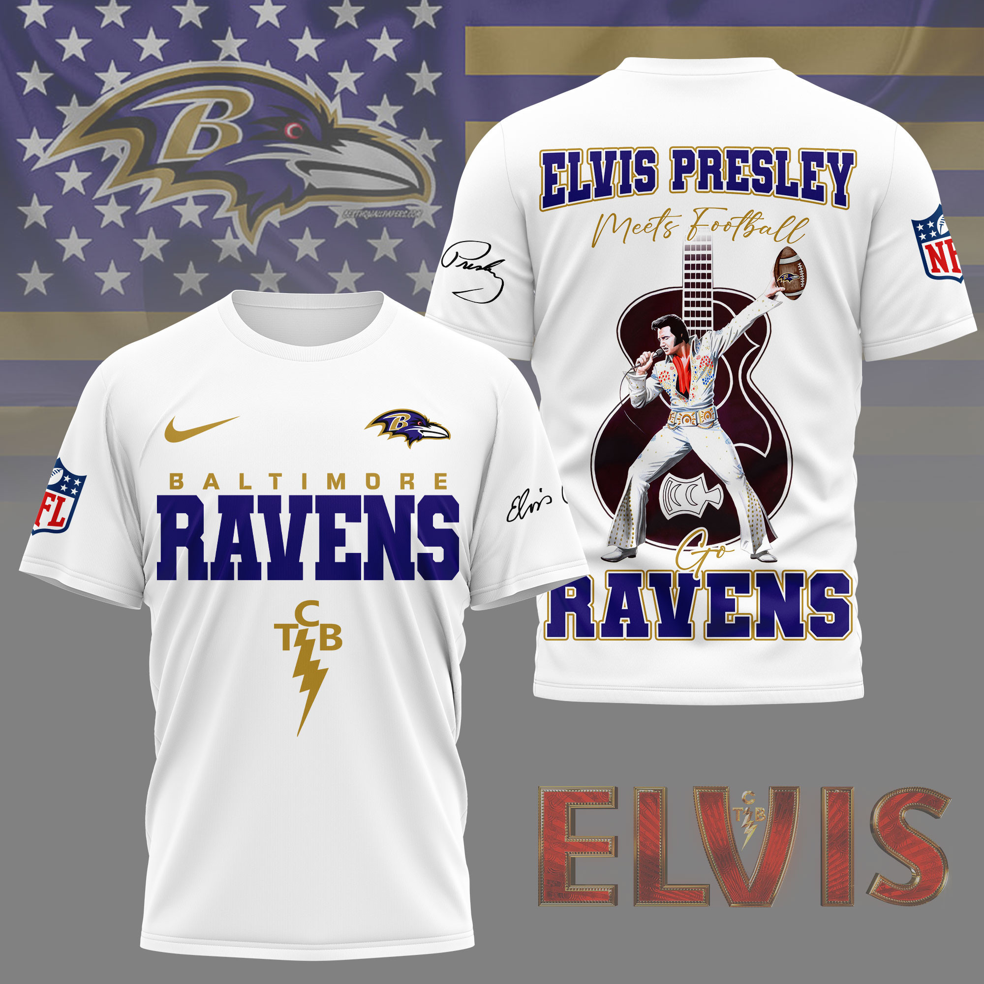 Baltimore Ravens | Premium NFL Elvis Presley Fan 3D Shirt NY