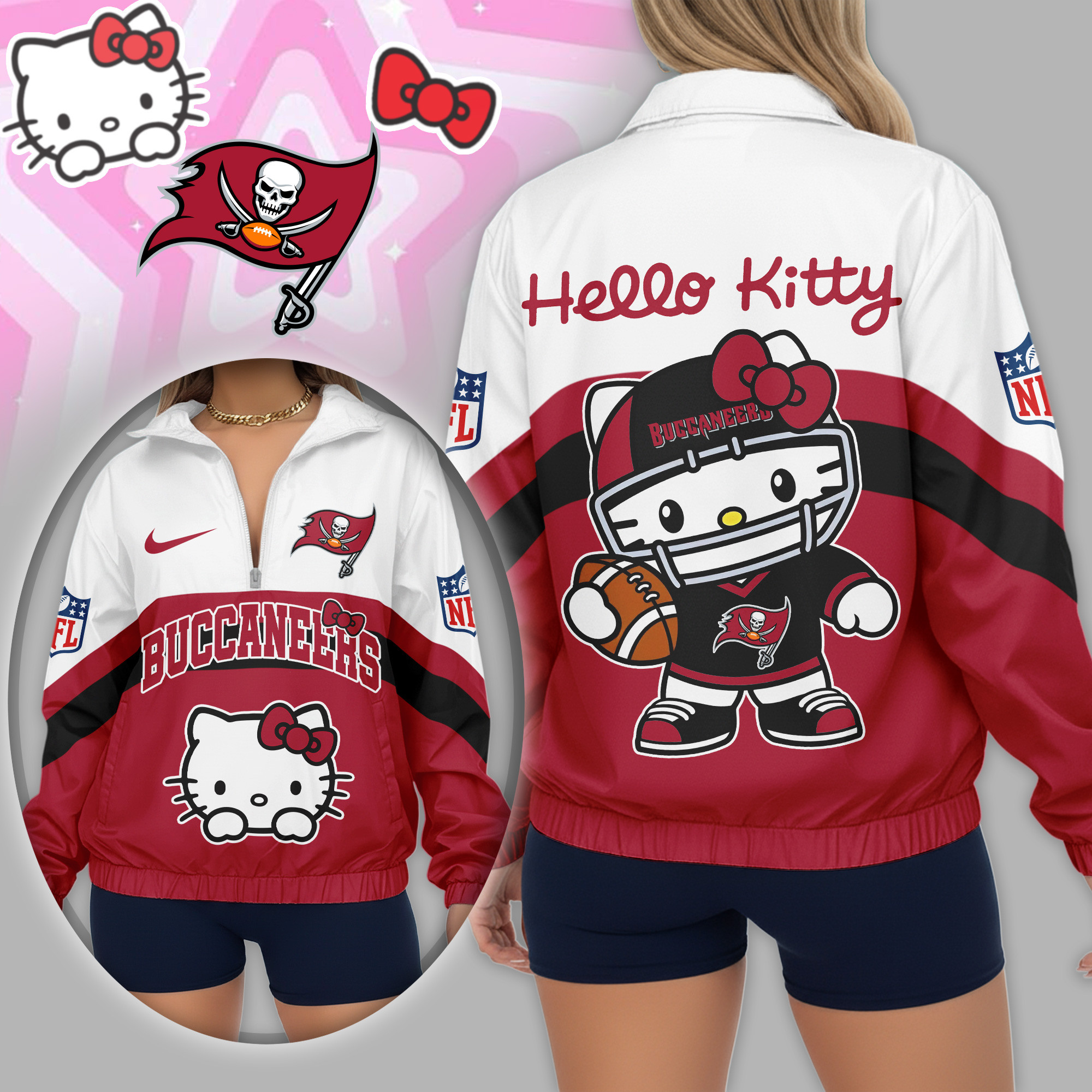 Tampa Bay Buccaneers | Premium NFL Hello Kitty V-neck Zipper TD