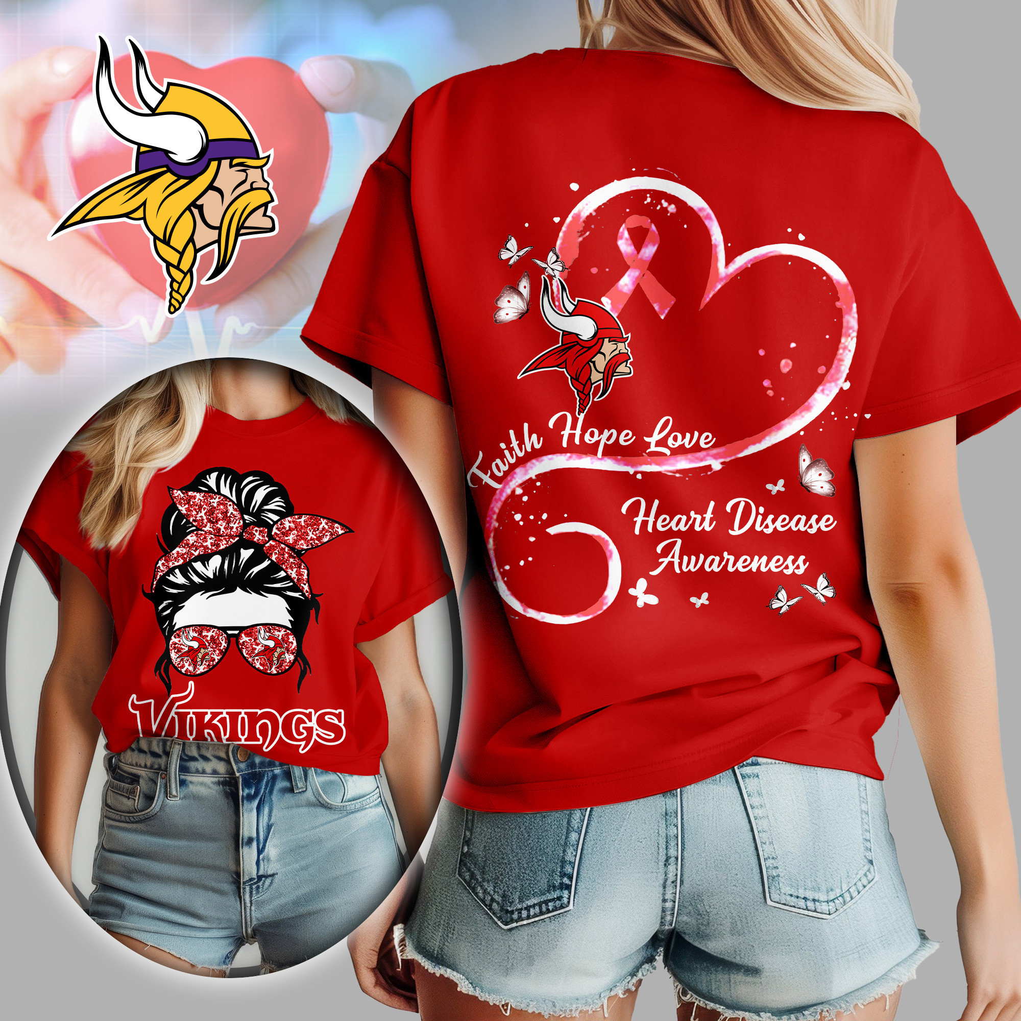 Minnesota Vikings | Premium NFL Heart Disease Awareness Women's Shirt TD