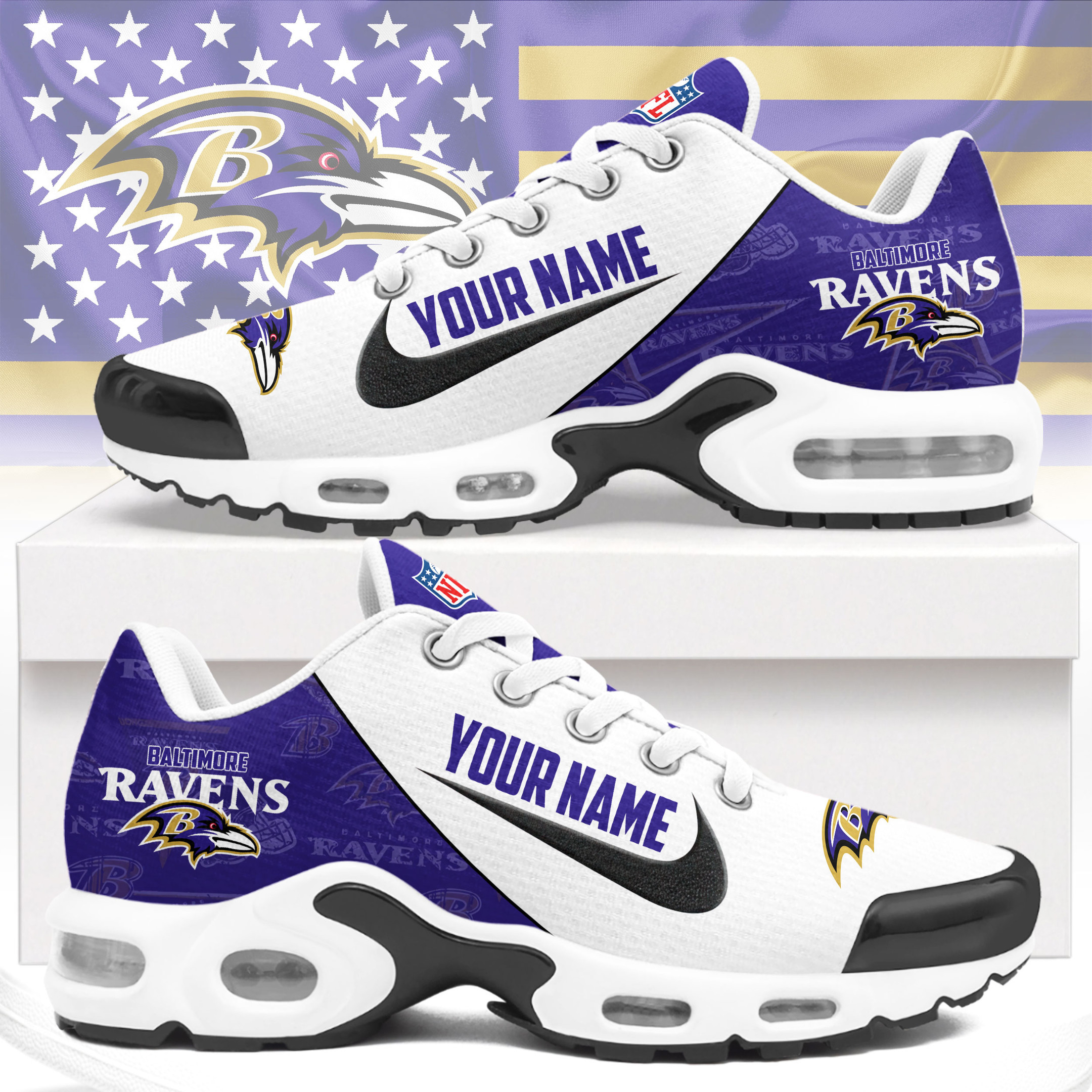 Baltimore Ravens | Premium NFL Custom Name Running Air Max Shoes NTH1