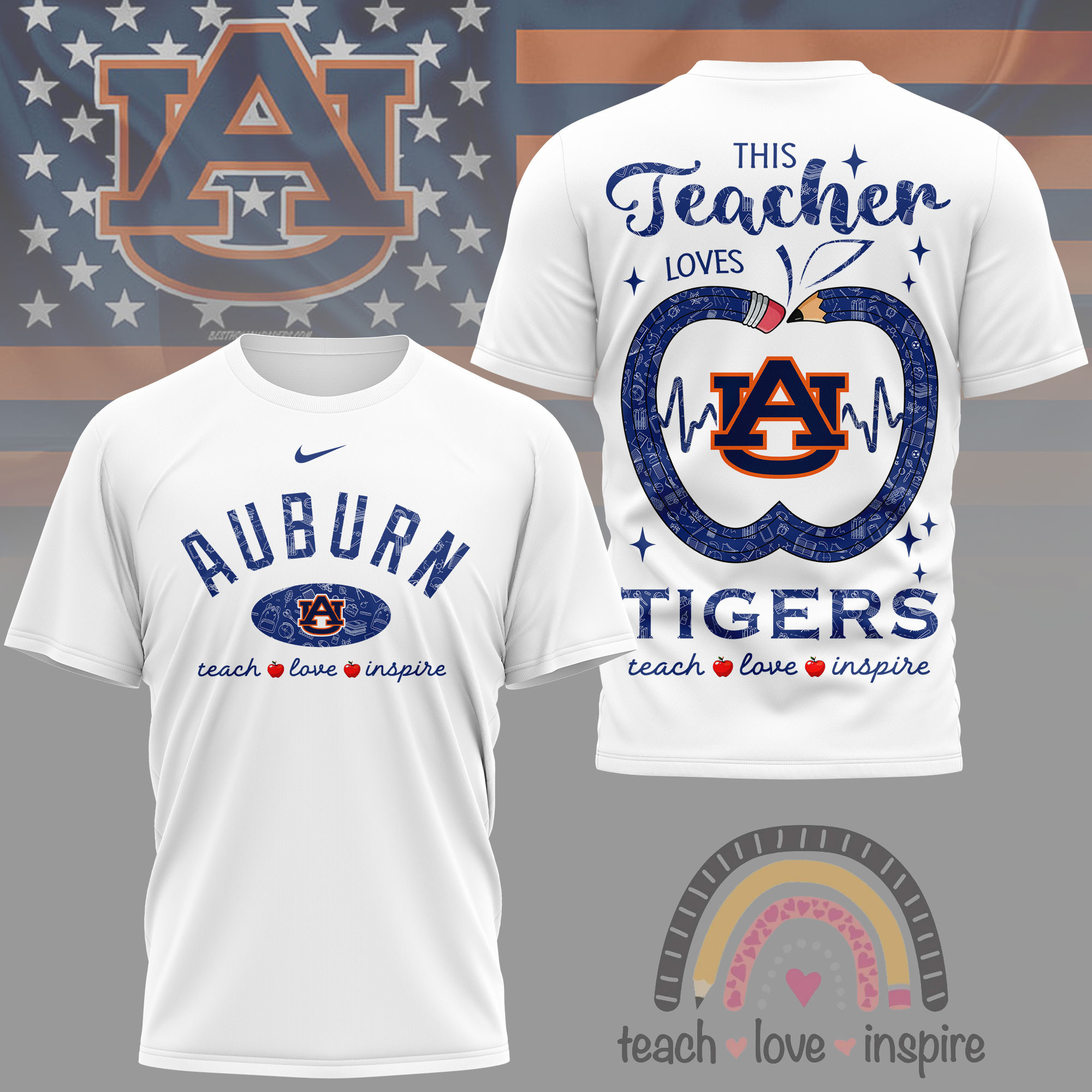 Auburn Tigers | Premium NCAA Teacher Love Inspire 3D T-Shirt NY