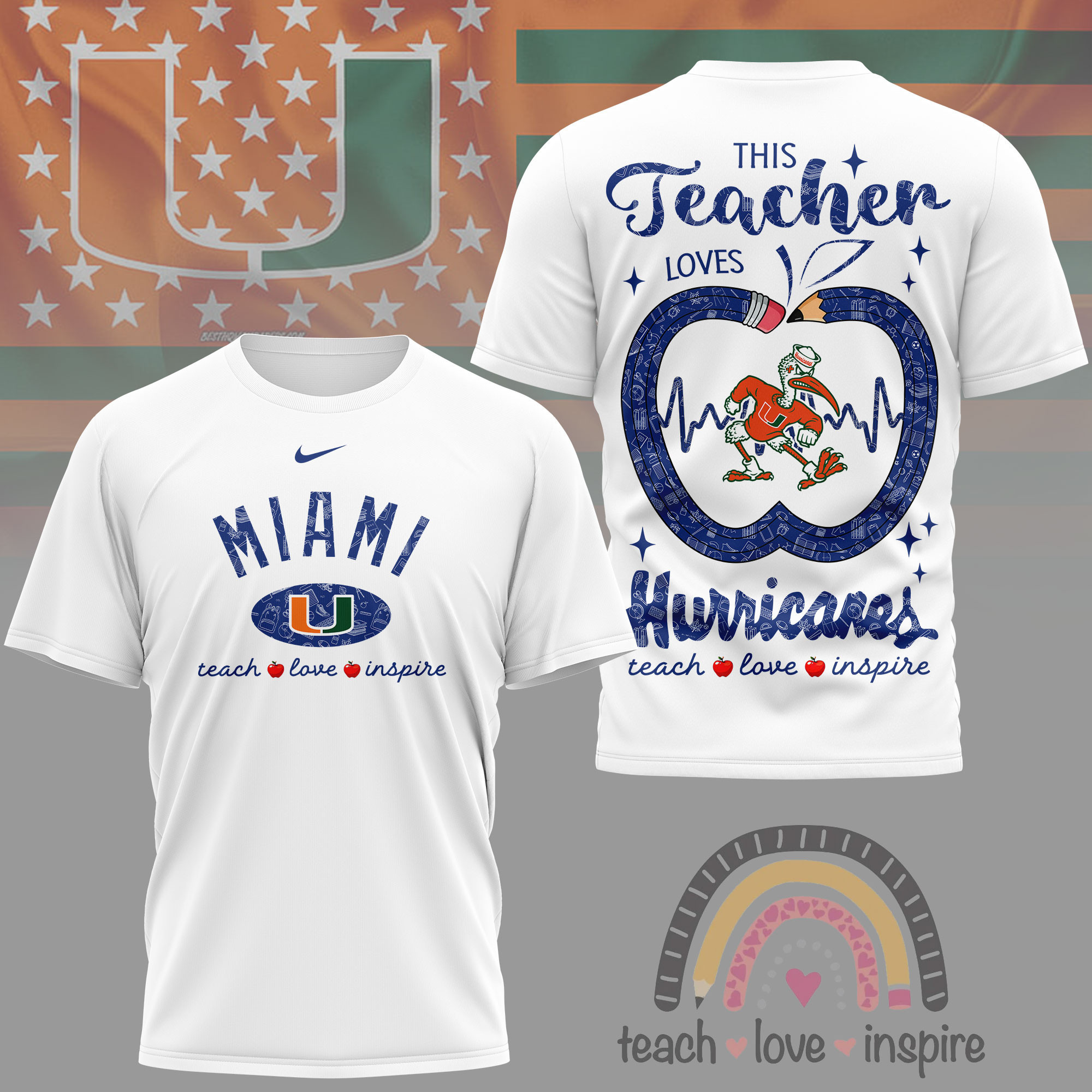 Miami Hurricanes | Premium NCAA Teacher Love Inspire 3D T-Shirt NY