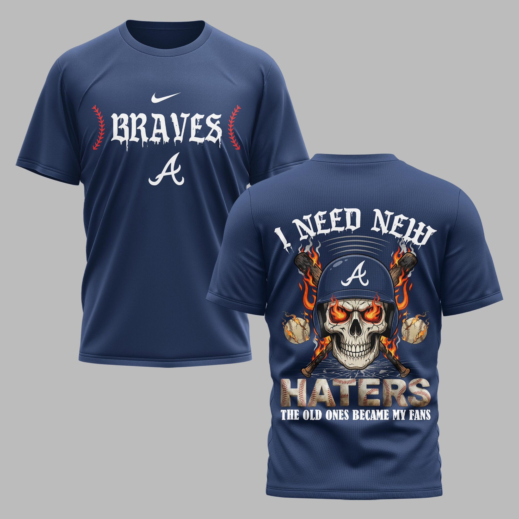 Atlanta Braves X Fire Skull Baseball Premium T Shirt
