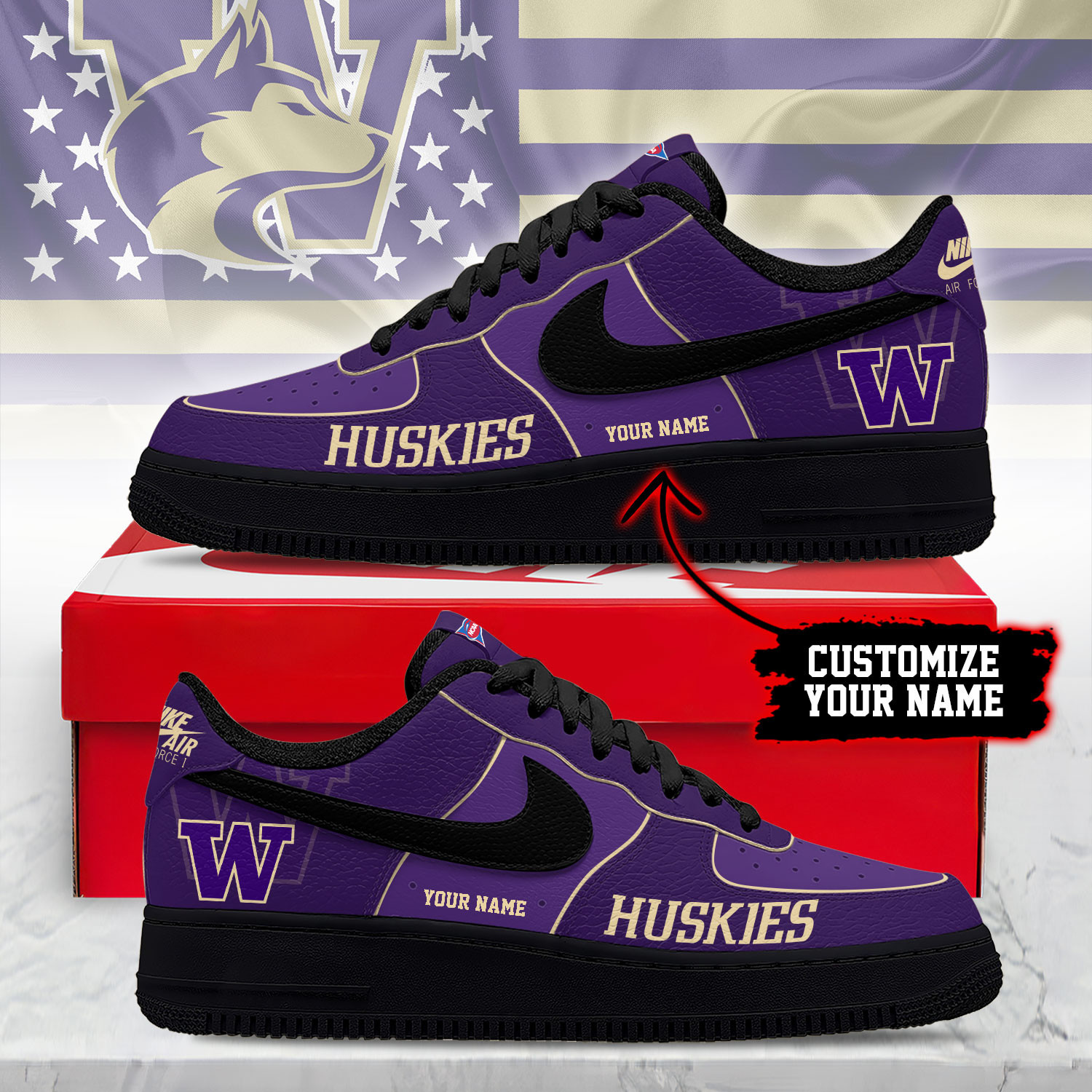 Washington Huskies | Premium NCAA Custom AF1 Shoes NY