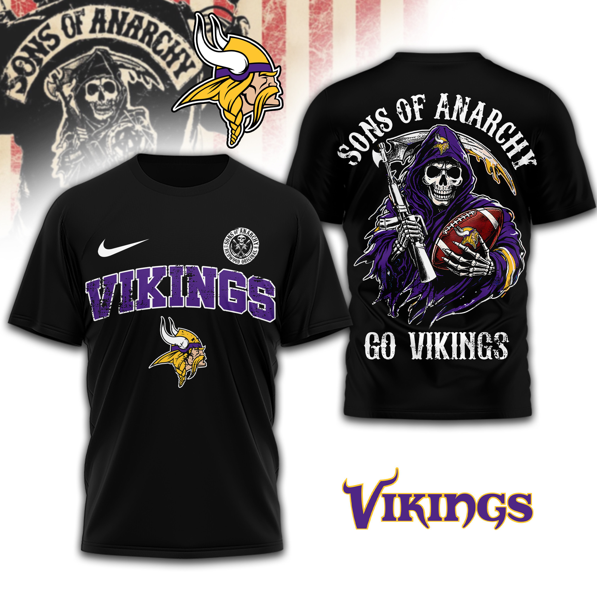Minnesota Vikings | Premium NFL Sons of Anarchy 3D Shirt TD
