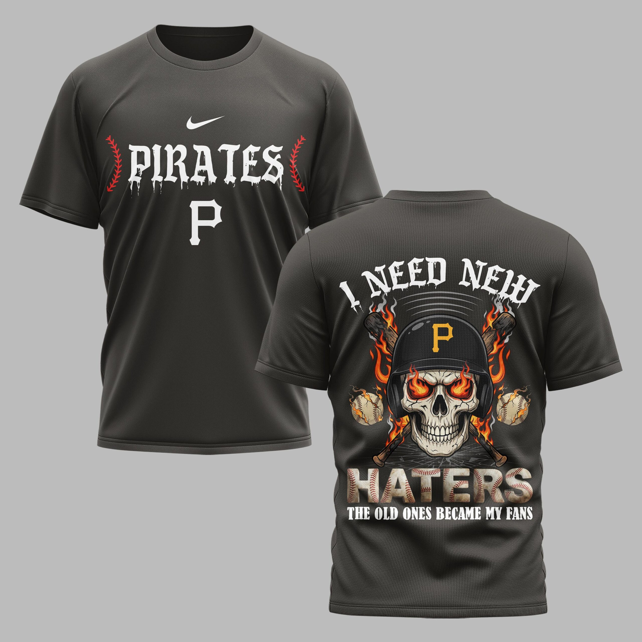 Pittsburgh Pirates X Fire Skull Baseball Premium T Shirt