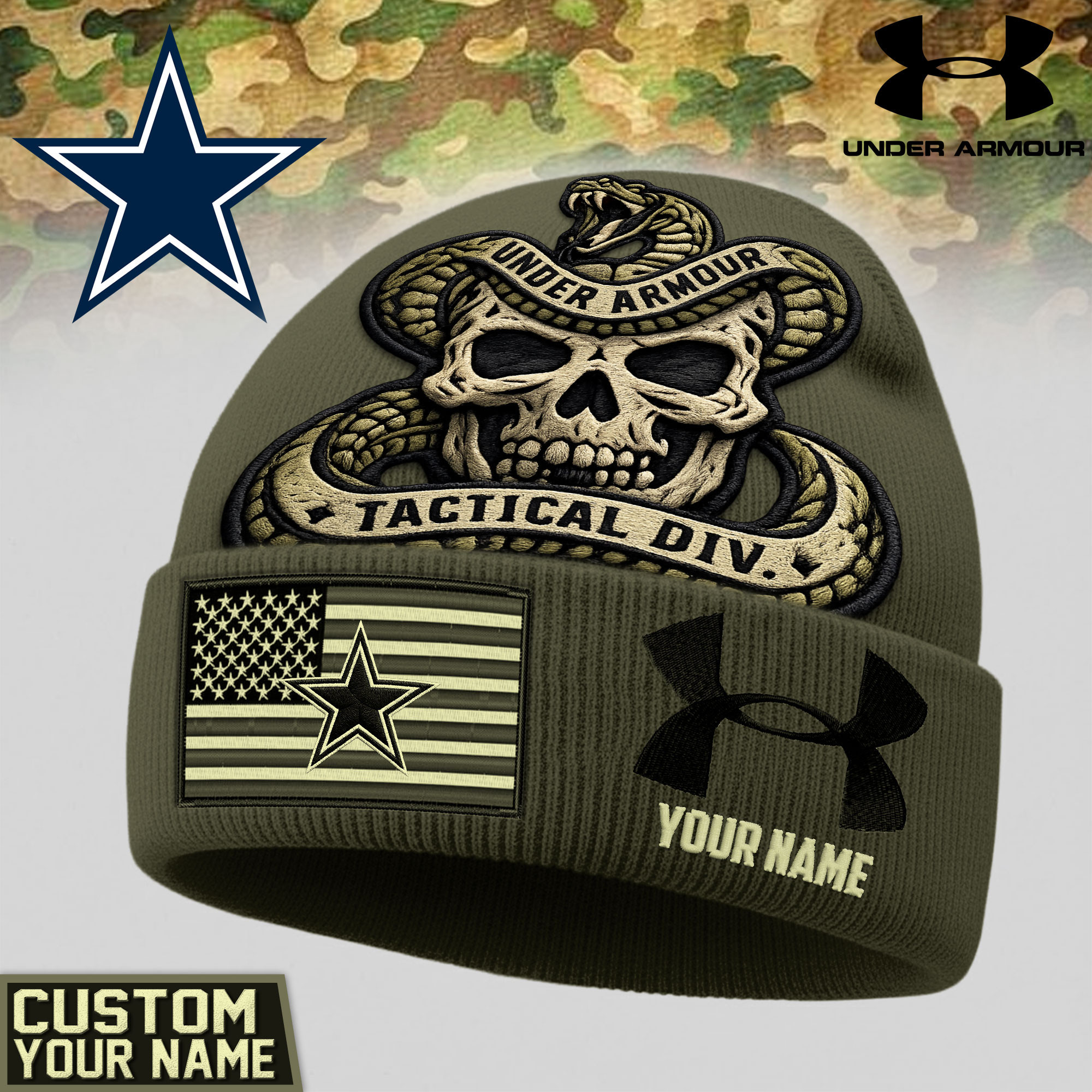 Dallas Cowboys | Premium NFL Tactical DIV Under Armour Beanie Hat TD