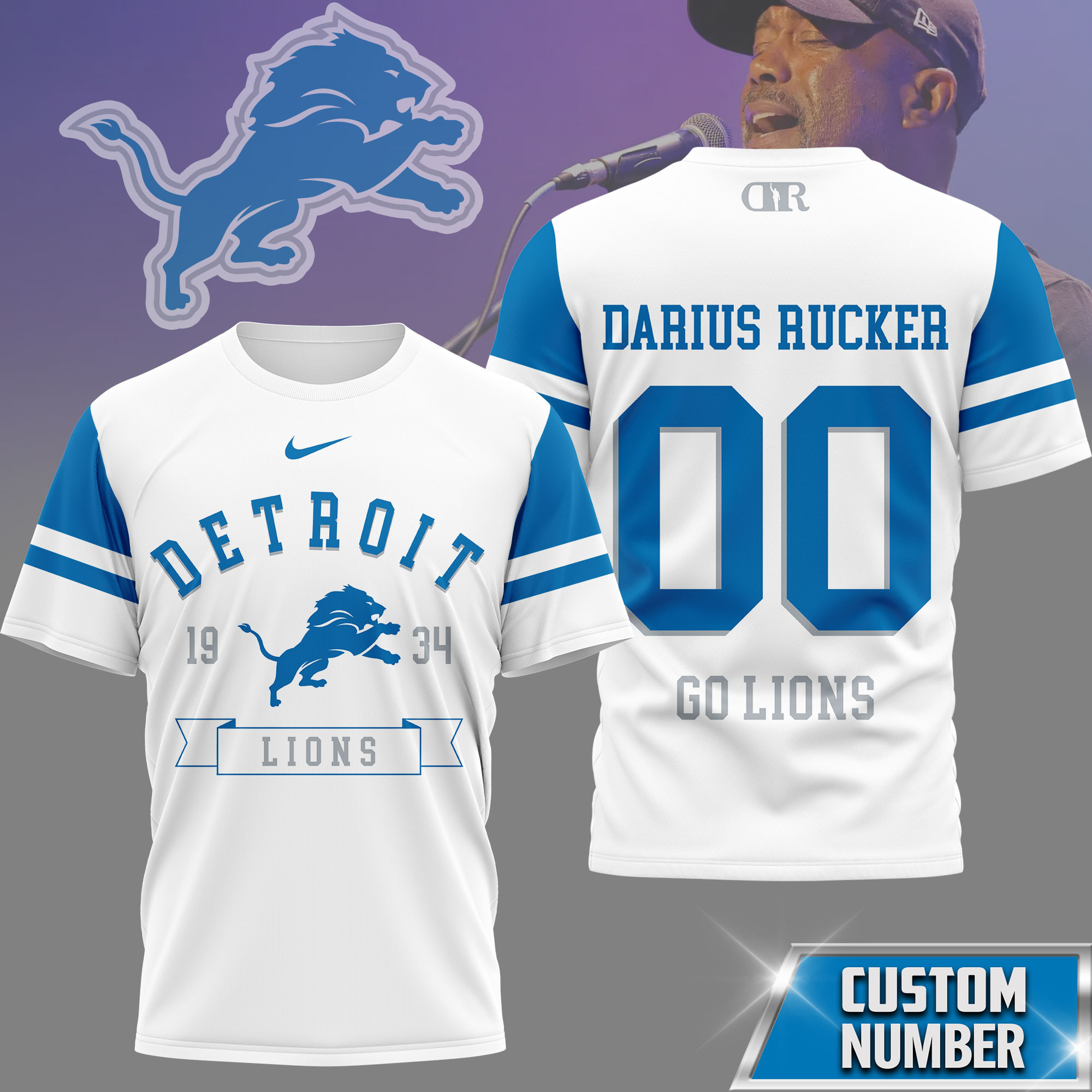 Detroit Lions | Premium NFL Darius Rucker Fan 3D Shirt NY