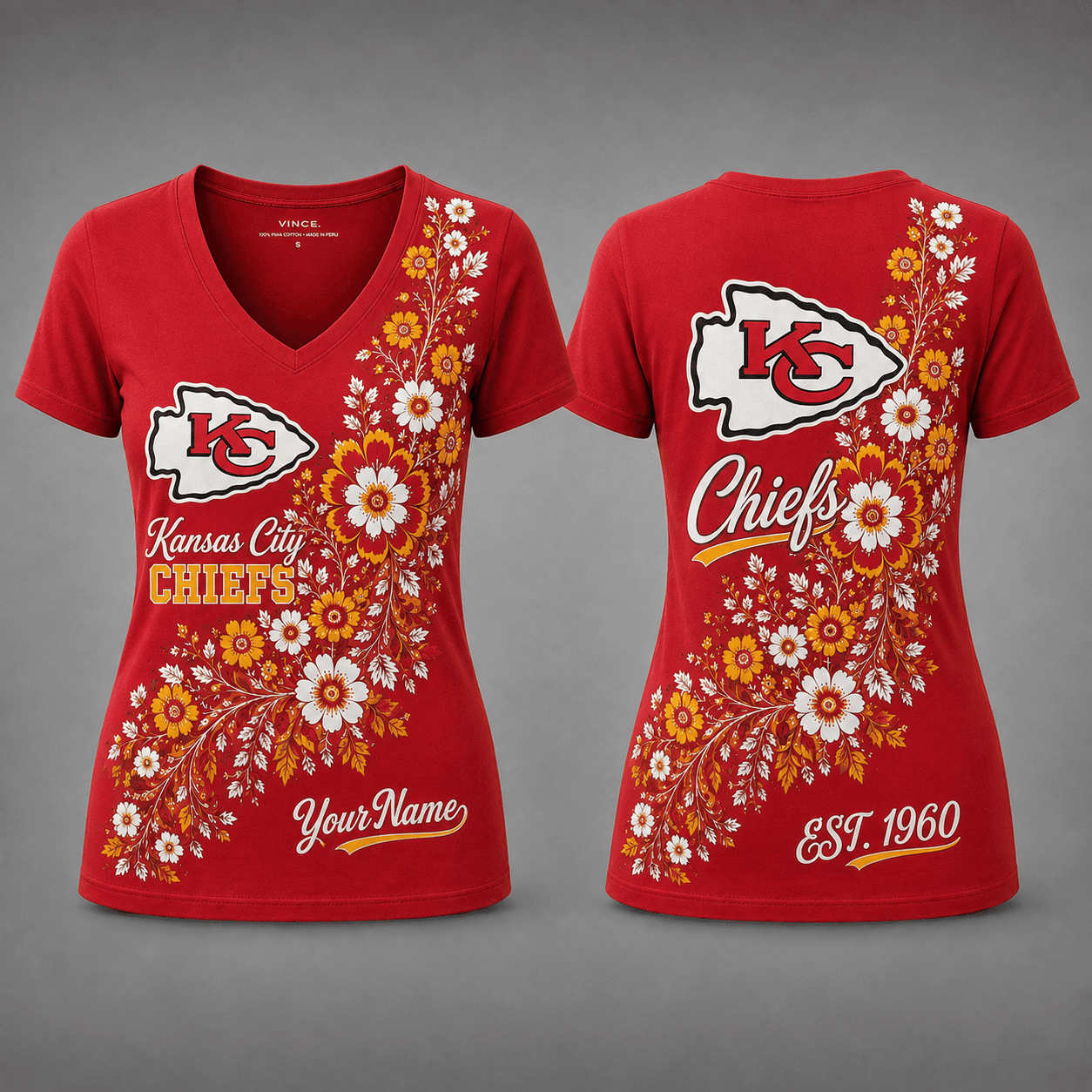 Kansas City Chiefs| Premium NFL Personalized Floral Pride Women’s V-Neck Jersey NY