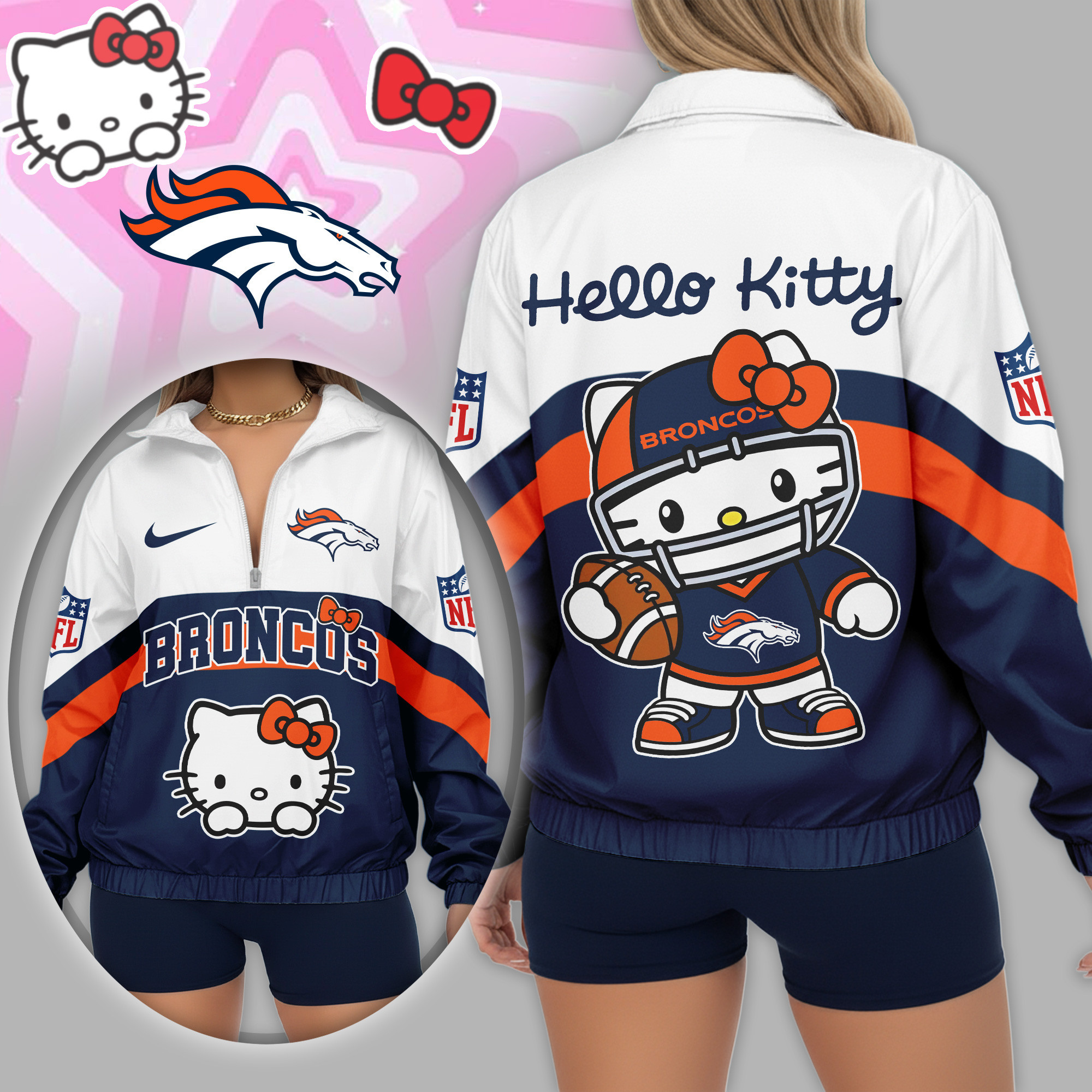 Denver Broncos | Premium NFL Hello Kitty V-neck Zipper TD