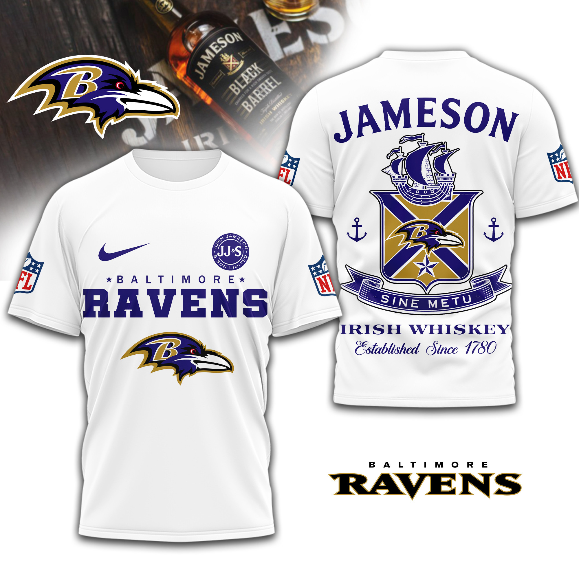 Baltimore Ravens | Premium NFL Jameson Irish Whiskey 3D Shirt TD