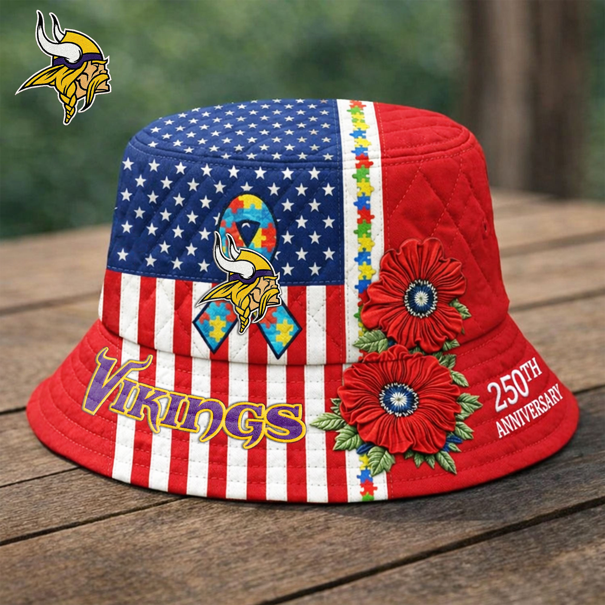 Minnesota Vikings | Premium NFL Autism 250th Anniversary Bucket Hat TD