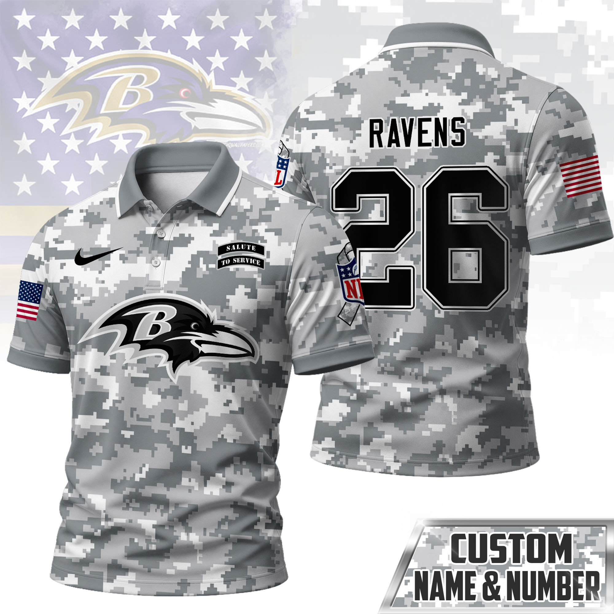 Baltimore Ravens | Premium NFL Salute To Service Camo Polo Shirt NY