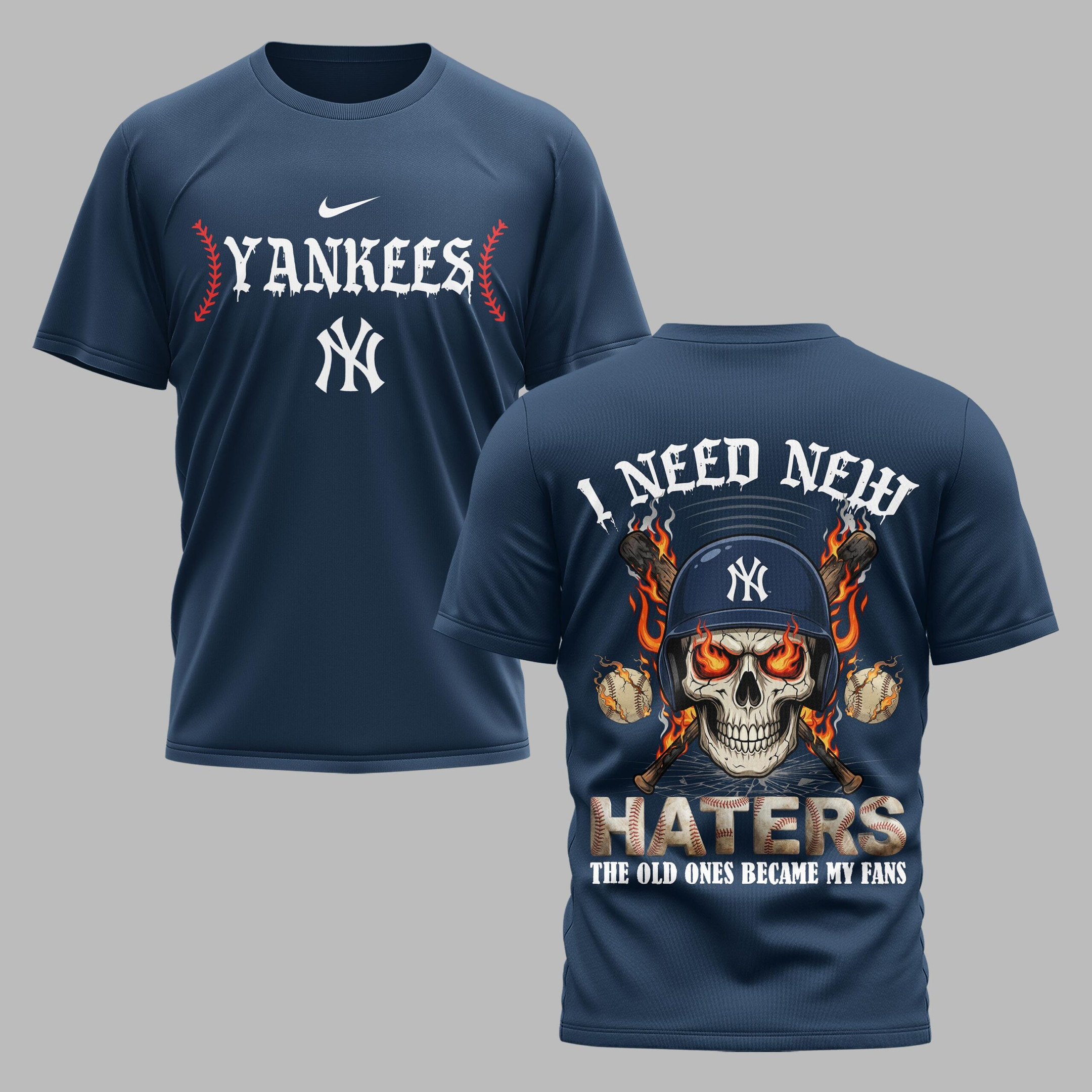 New York Yankees X Fire Skull Baseball Premium T Shirt