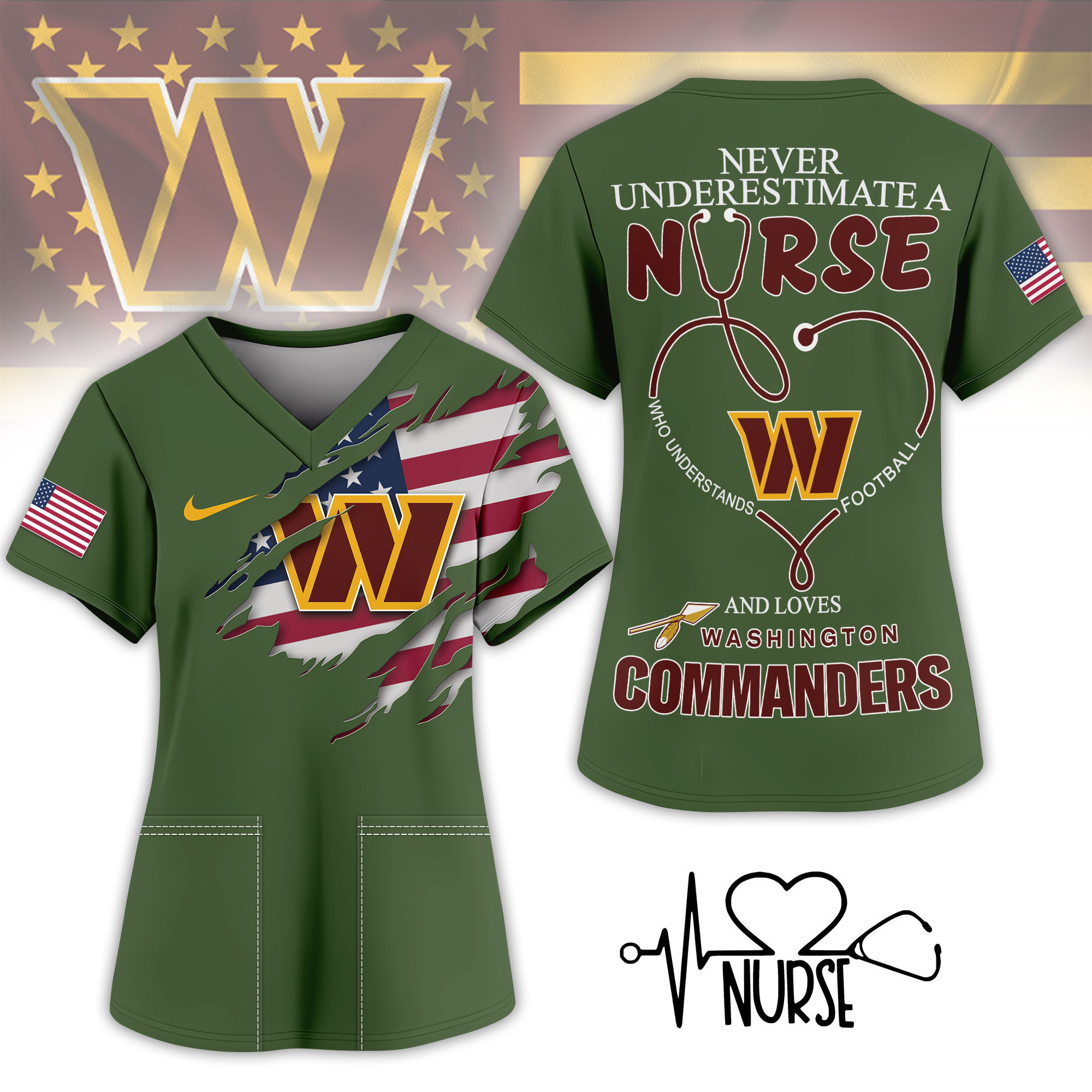 Washington Commanders | Premium NFL Army Nurse 3D Shirt NY