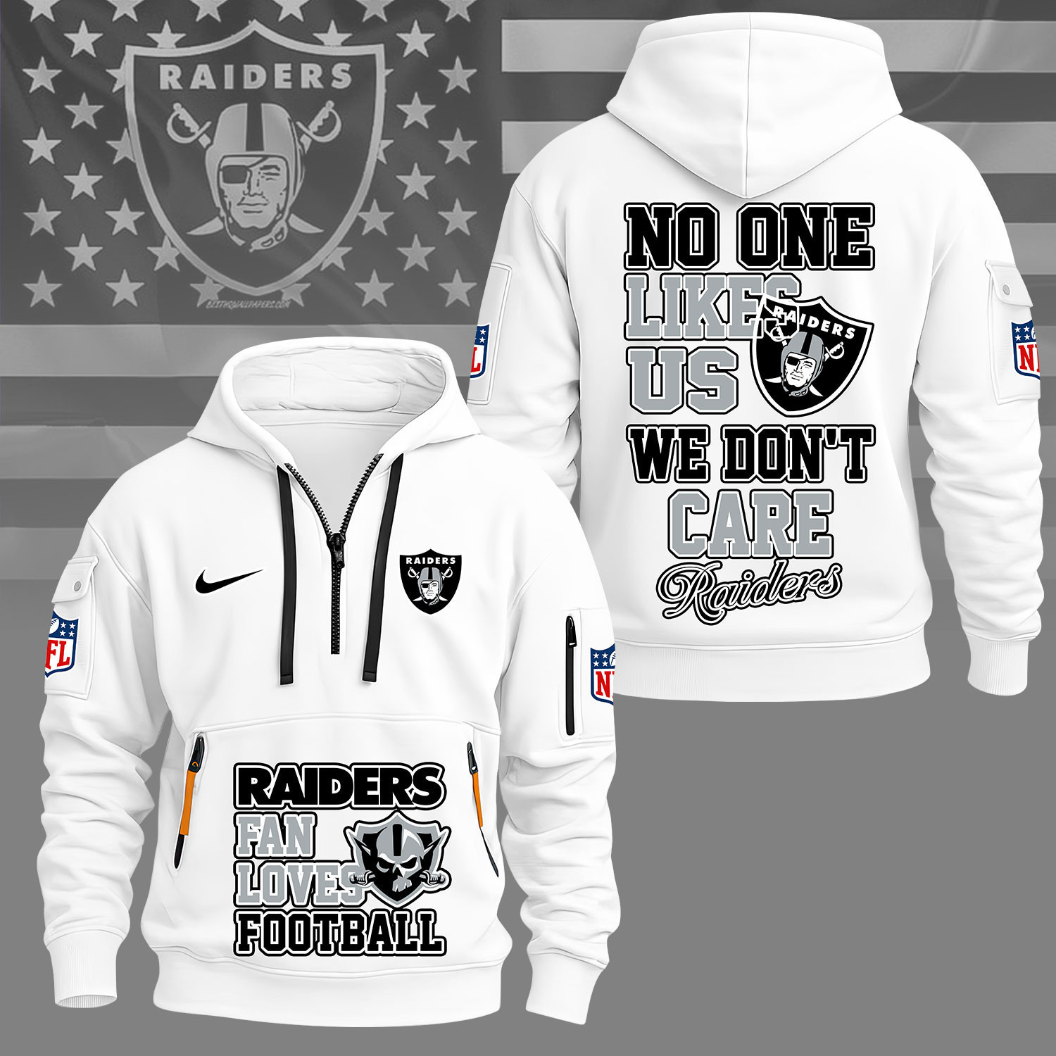 Las Vegas Raiders | Premium NFL No One Likes Us We Don’t Care Hoodie Half Zipper NY