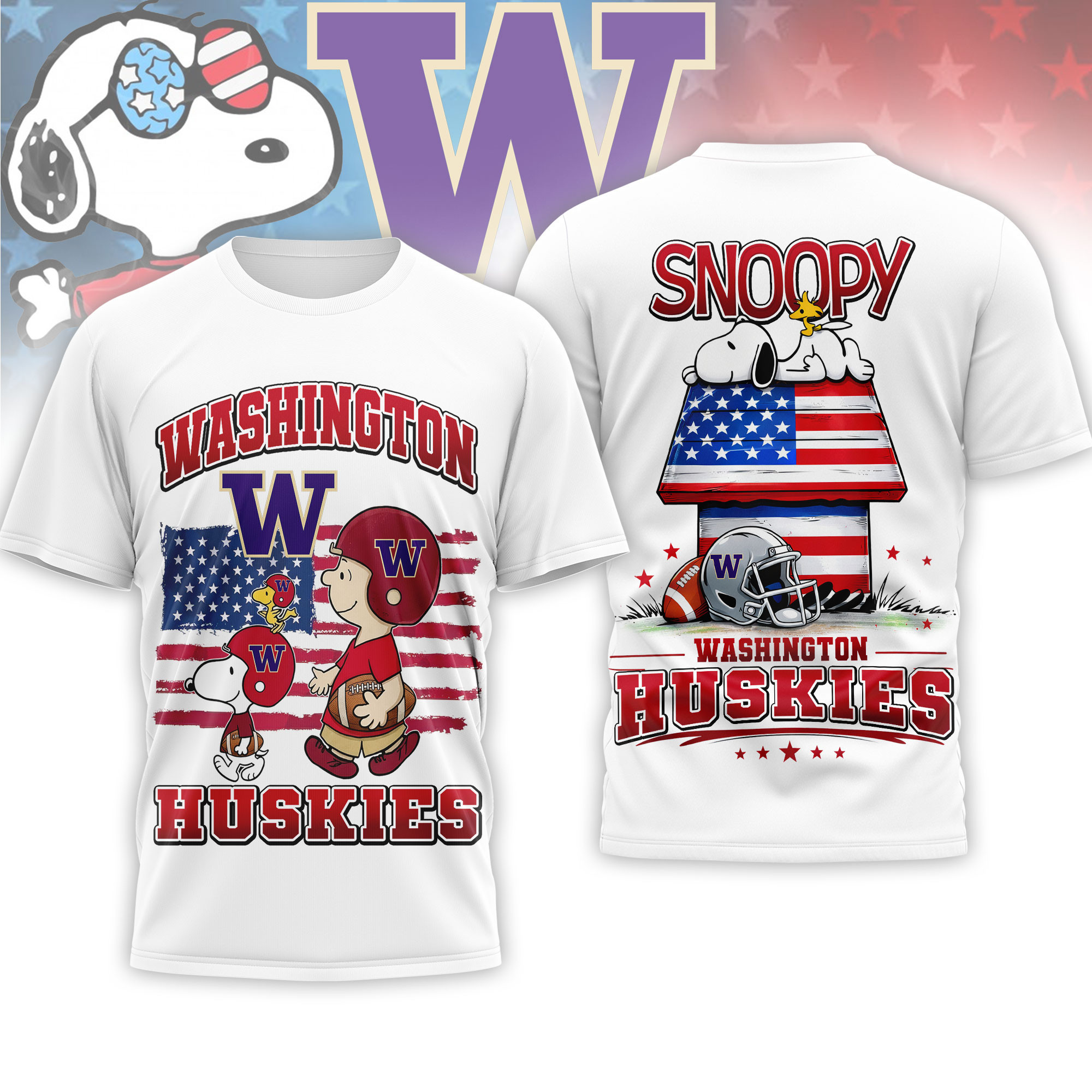 Washington Huskies | Premium NCAA America 250 with Snoopy 3D Shirt NTH1