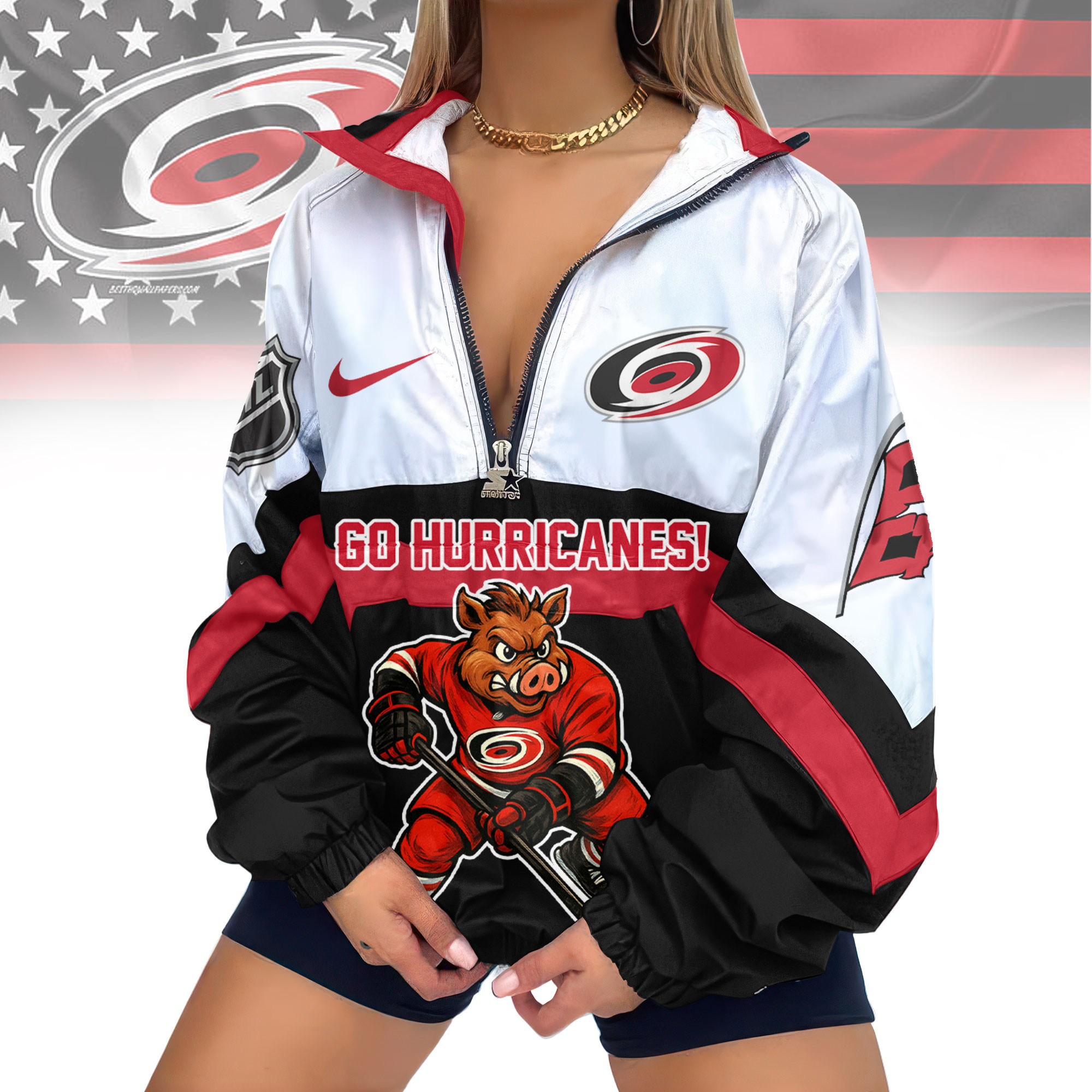 Carolina Hurricanes | Premium NHL V-Neck Zipper Sweatshirt Jackets TD1