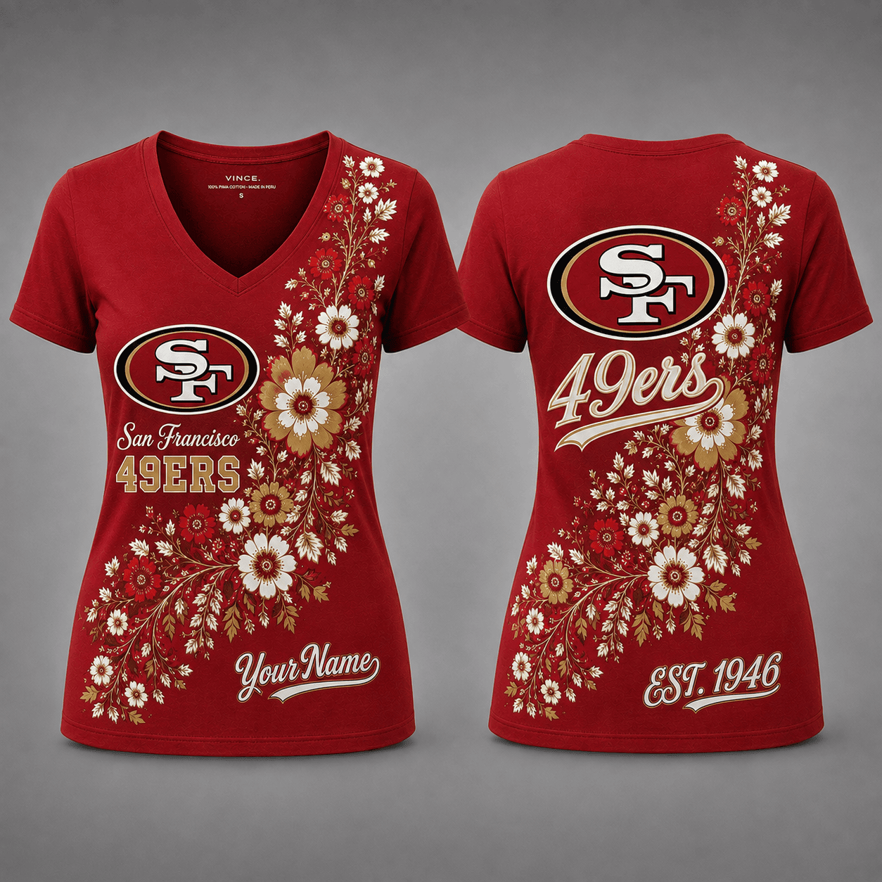 San Francisco 49ers| Premium NFL Personalized Floral Pride Women’s V-Neck Jersey NY