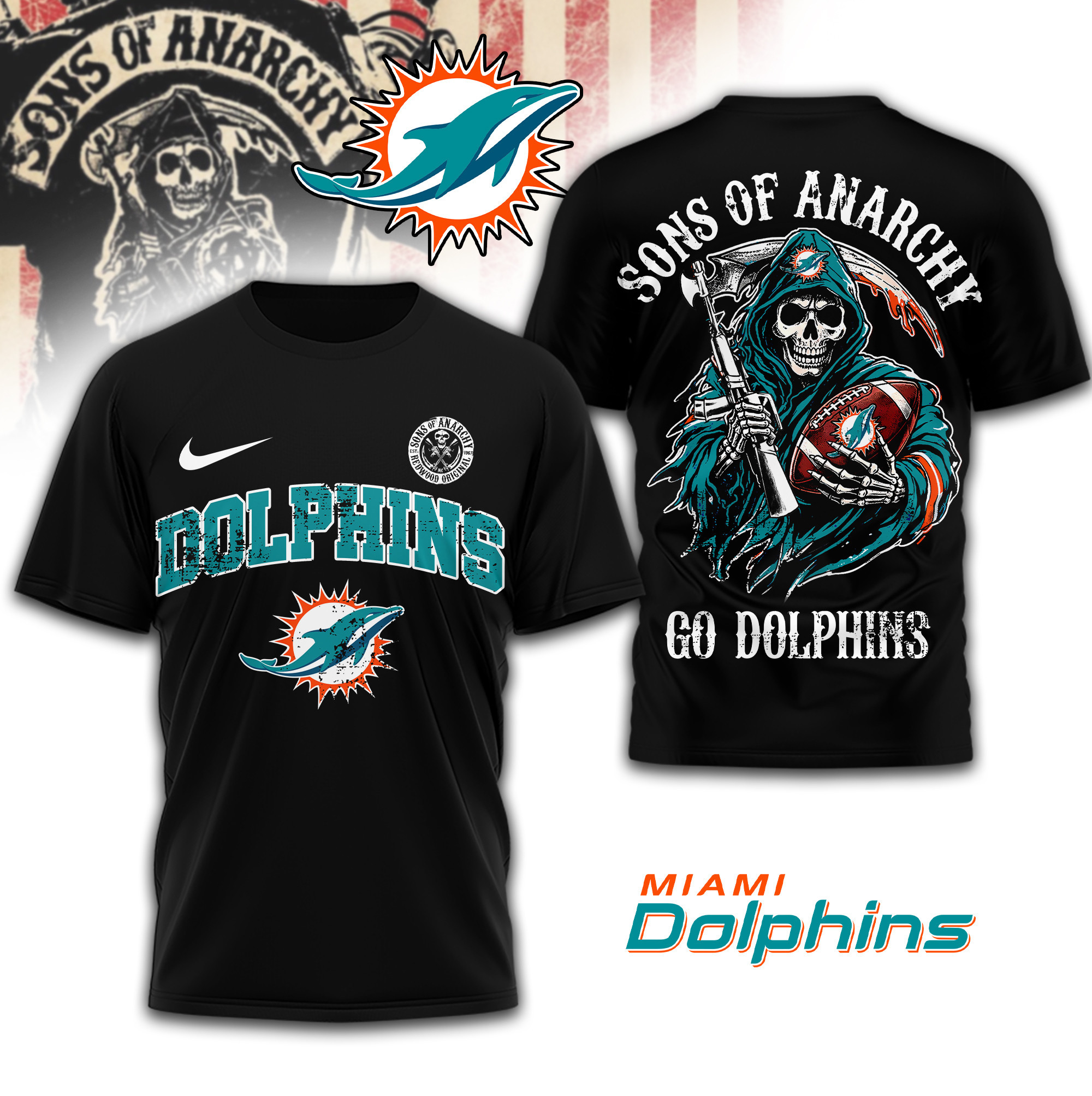 Miami Dolphins | Premium NFL Sons of Anarchy 3D Shirt TD