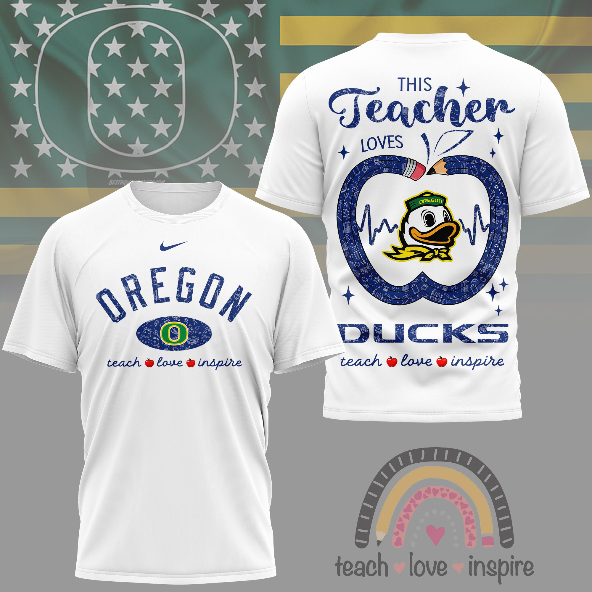 Oregon Ducks | Premium NCAA Teacher Love Inspire 3D T-Shirt NY