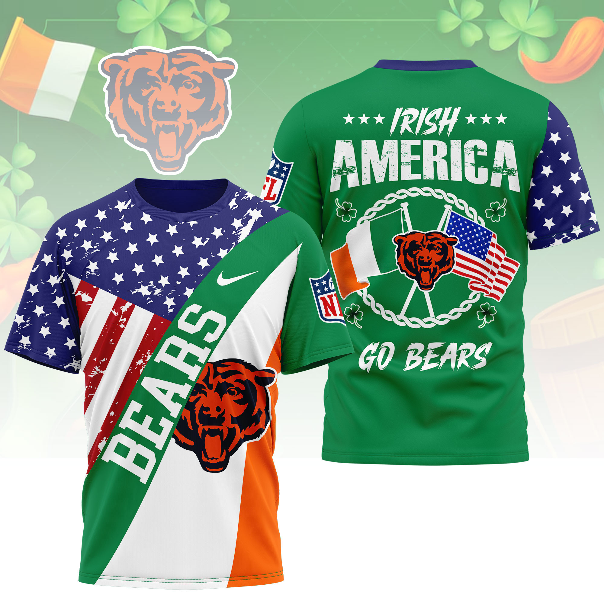 Chicago Bears | Premium NFL Irish America 3D Shirt NY