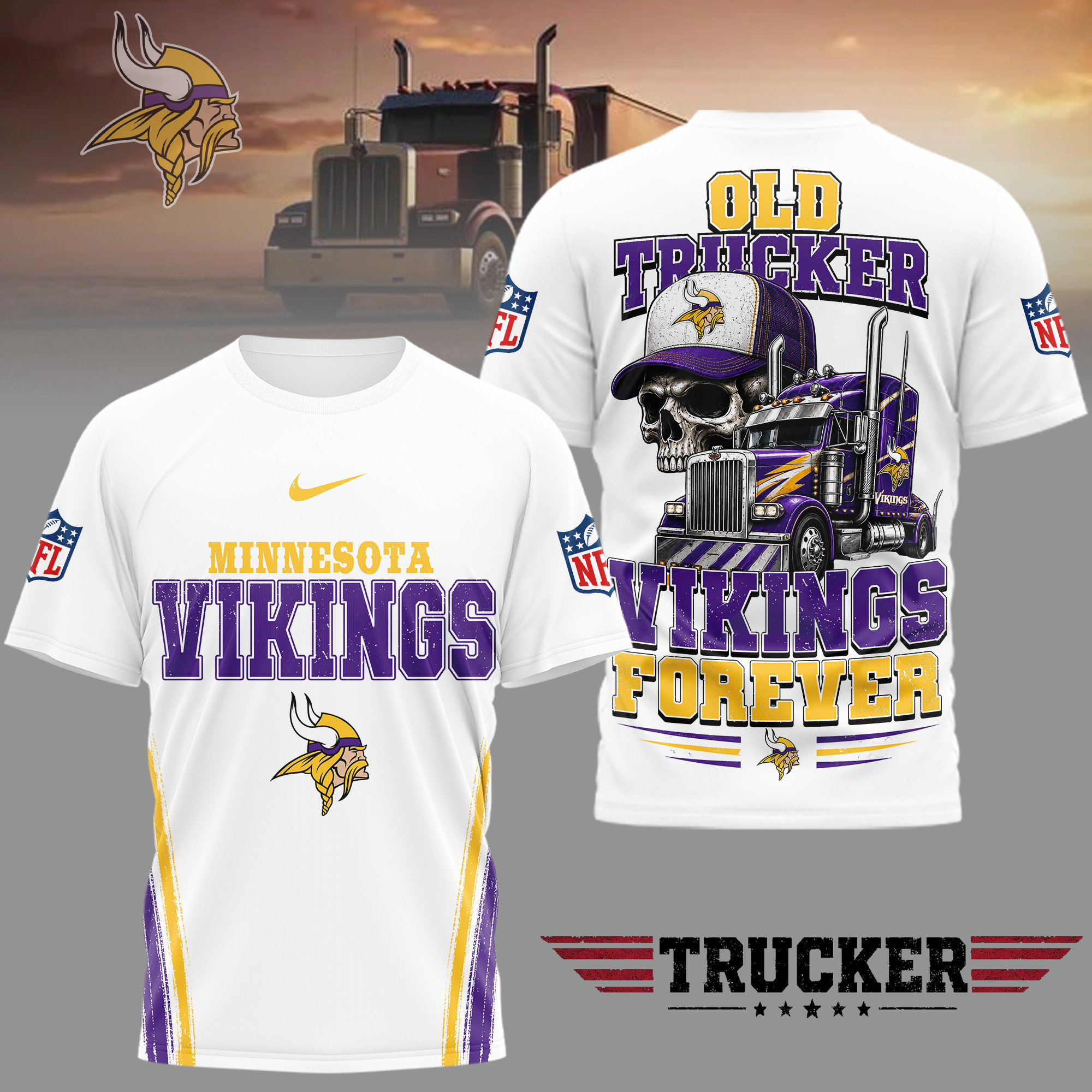 Minnesota Vikings | Premium NFL Old Trucker Fan 3D Shirt TD