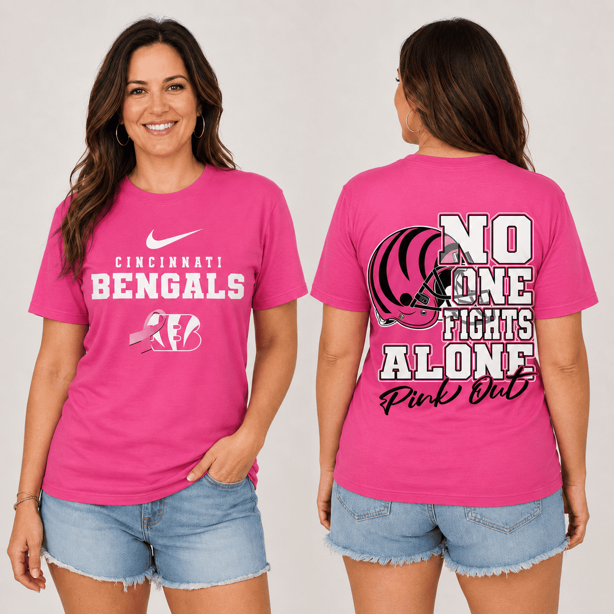 Cincinnati Bengals | Premium NFL No One Fight Alone Pink Out T-Shirt TD