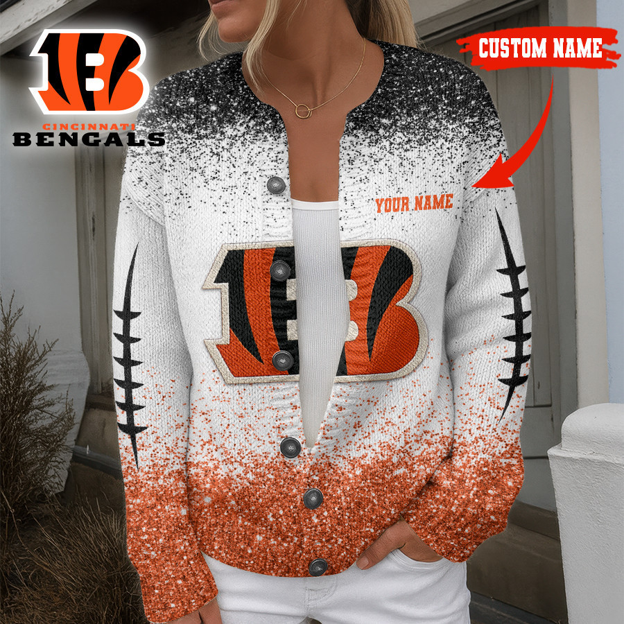 Cincinnati Bengals | Premium NFL Glitter Effect Cozy Knit Cardigan HI