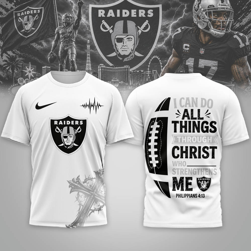 Las Vegas Raiders | Premium NFL Christ Strengthens Me 3D Shirt NTH1