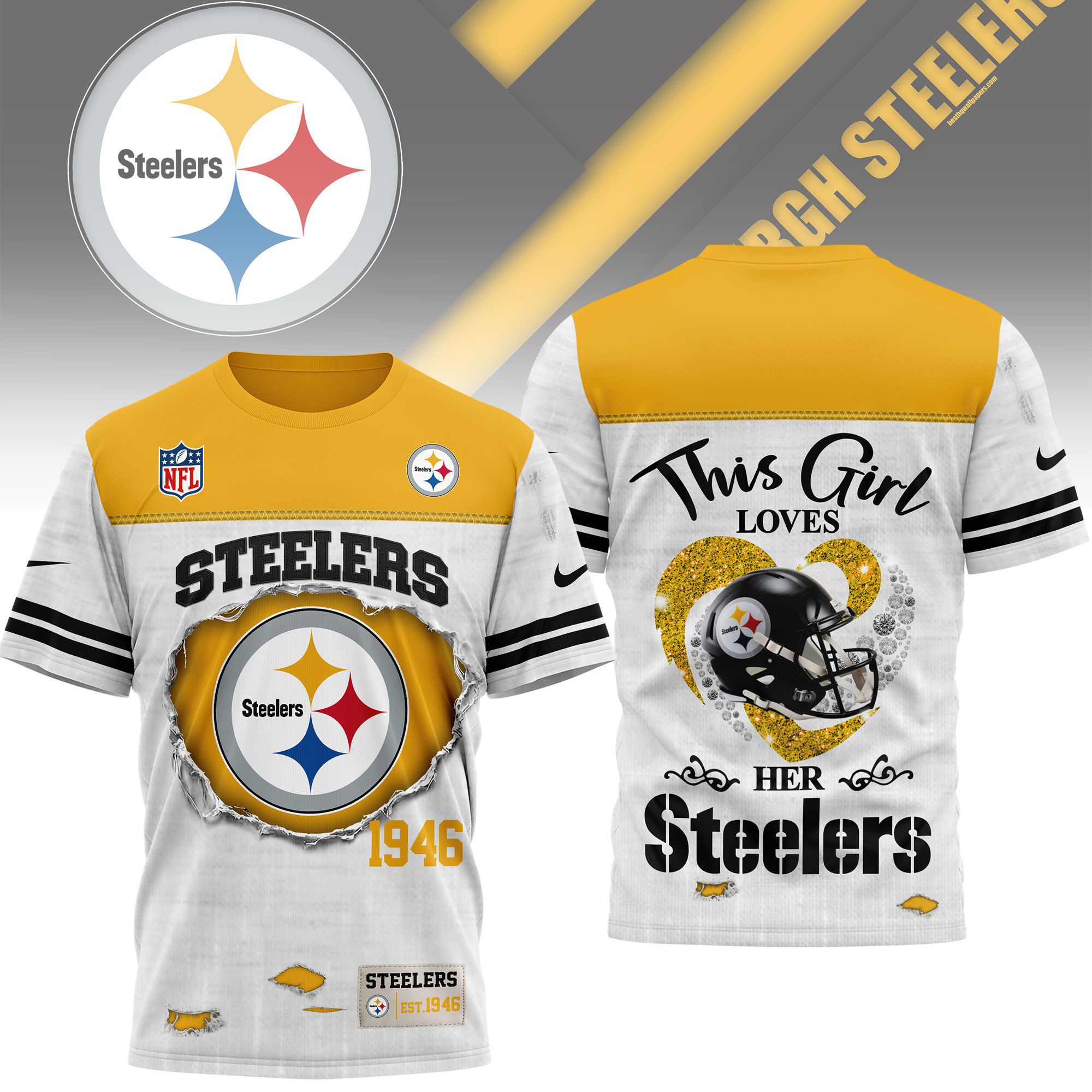 Pittsburgh Steelers | Premium NFL Girl Heart & Helmet 3D Shirt NTH1