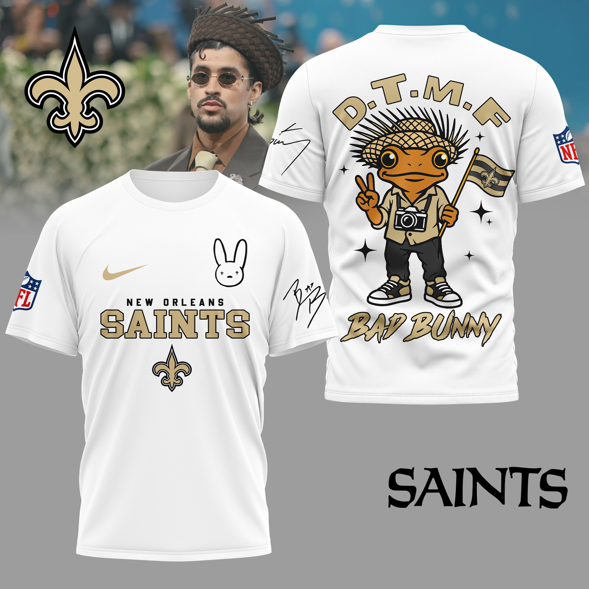 New Orleans Saints | Premium NFL Bad Bunny 3D Shirt TD