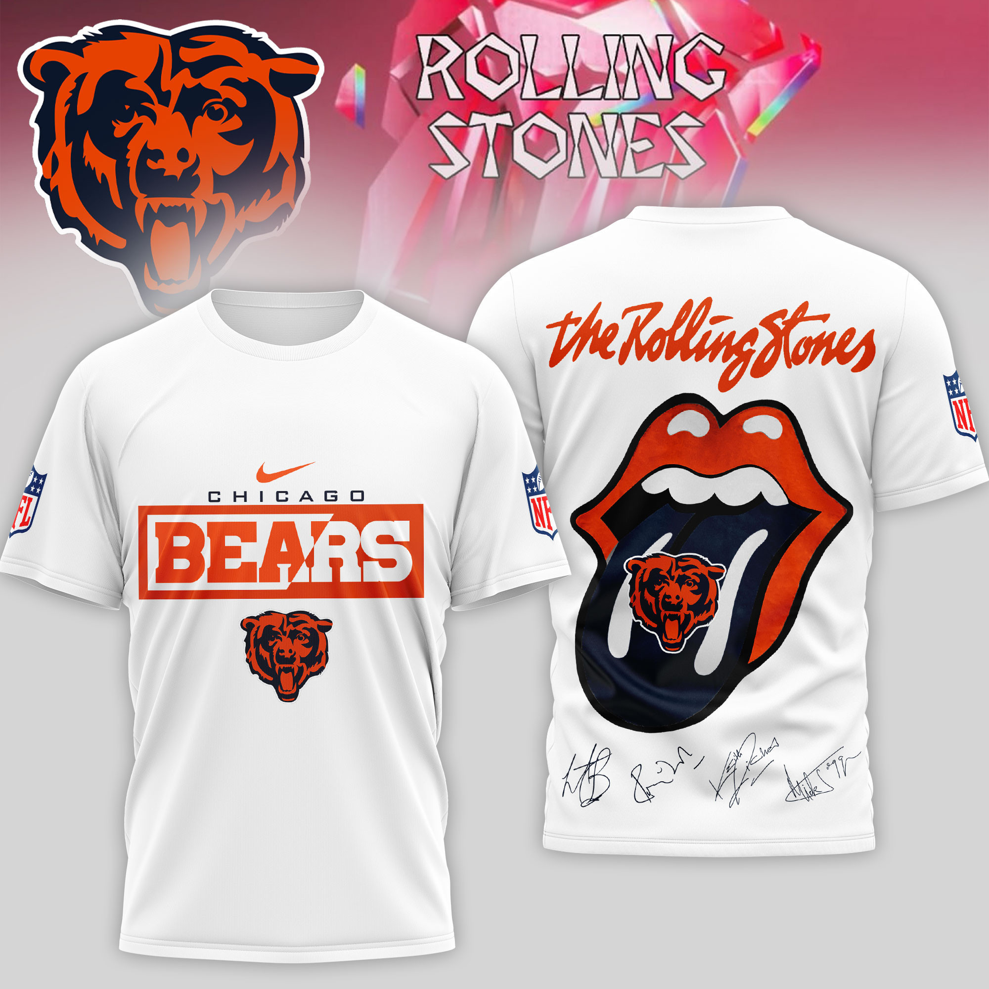 Chicago Bears | Premium NFL The Rolling Stones 3D Shirt TD