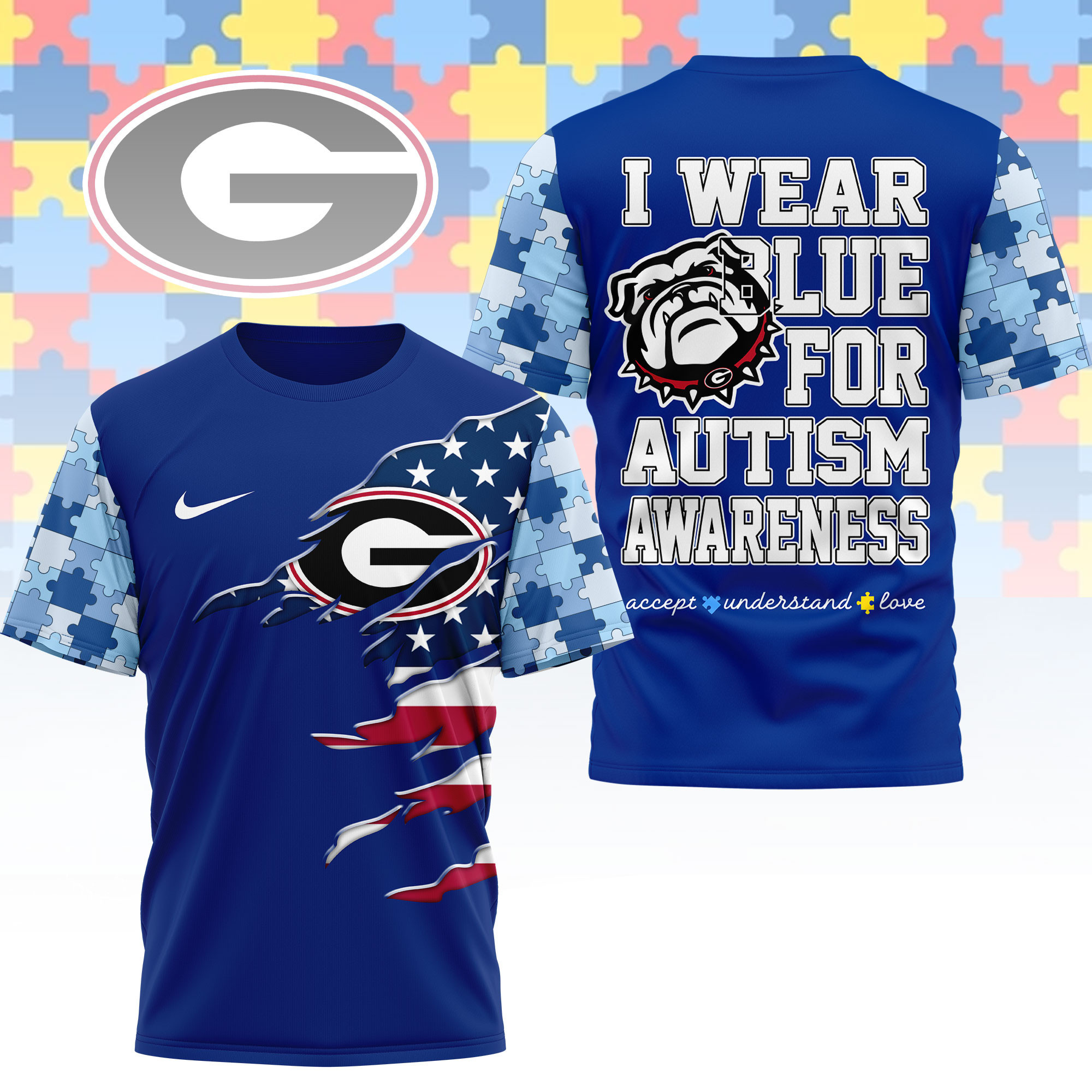 Georgia Bulldogs | Premium NCAA Autism Strong 3D Shirt NY
