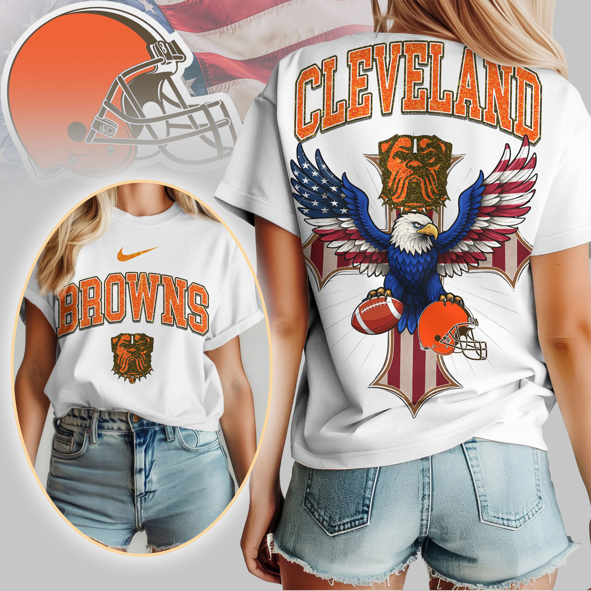 Cleveland Browns | Premium NFL Freedom Eagle Women Shirt TD
