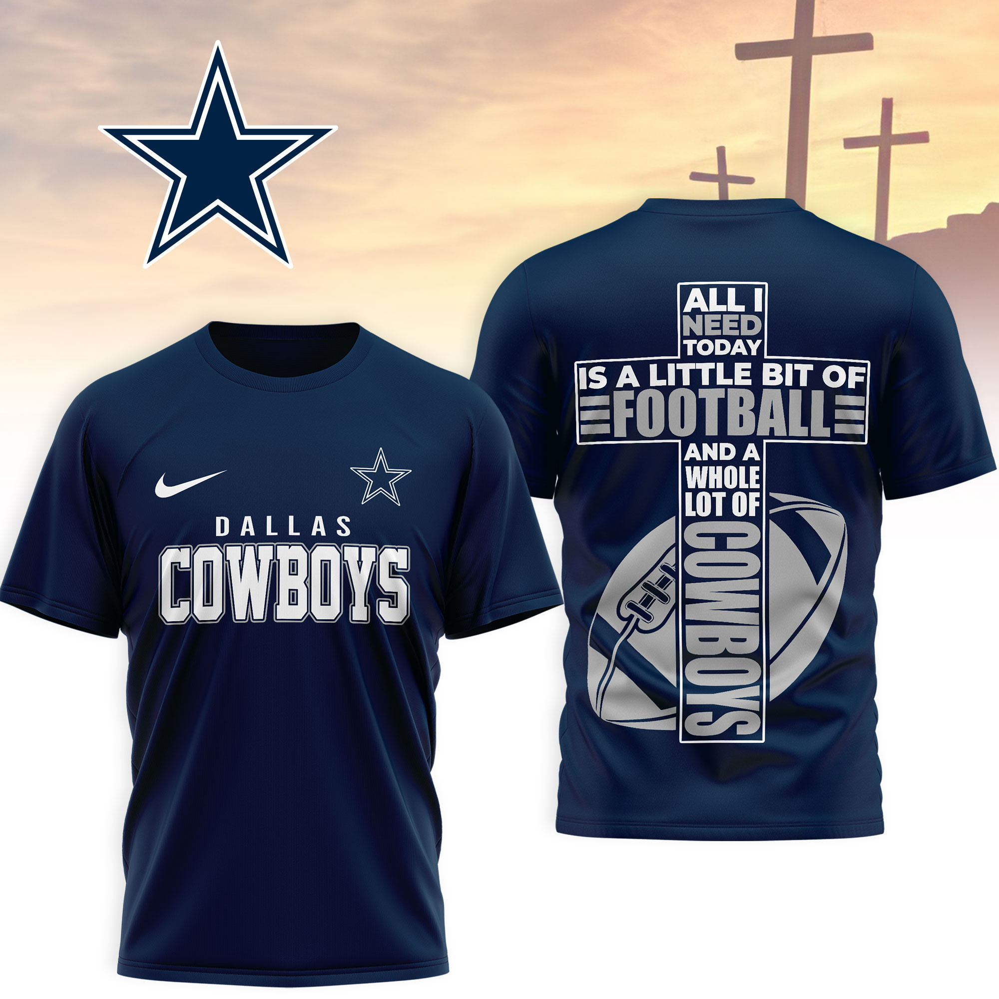 Dallas Cowboys | Premium NFL Whole Lot of Football Christian Cross 3D Shirt NY