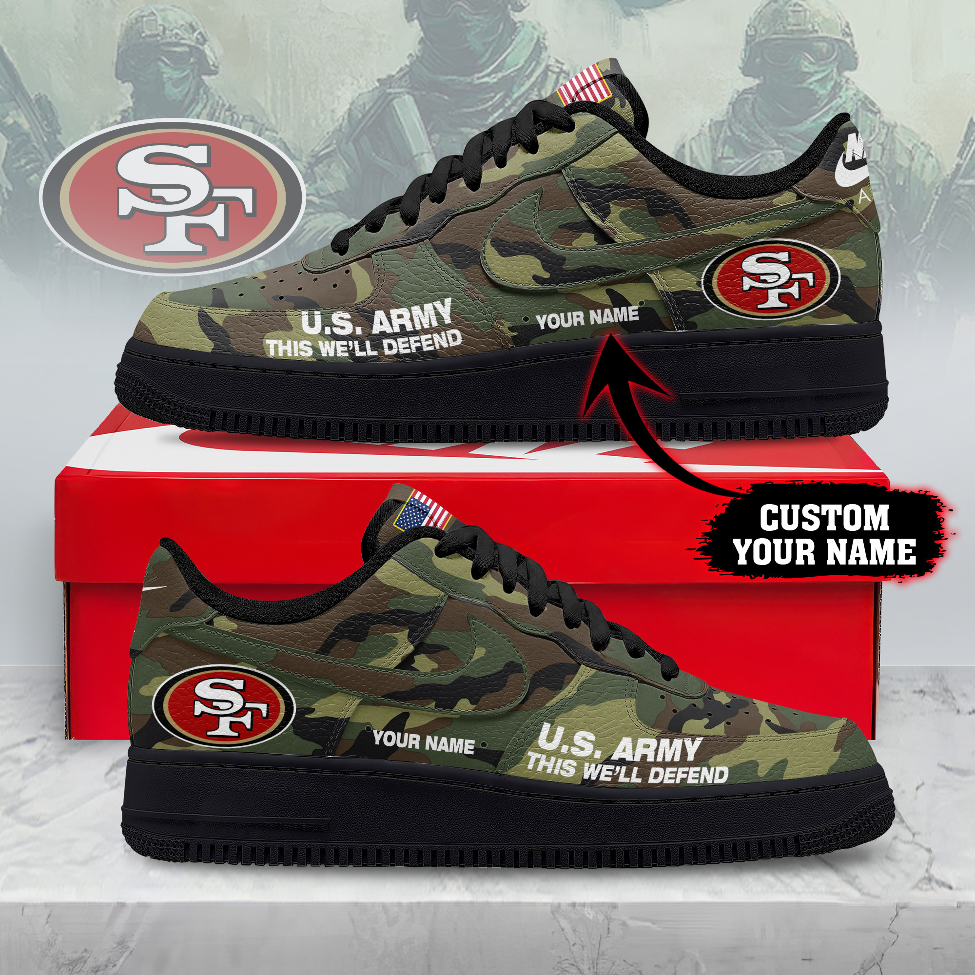 San Francisco 49ers | Premium NFL US Army AF1 Shoes NY